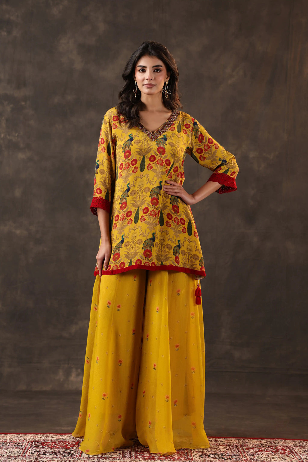 Traditional Top with Palazzo - Mustard