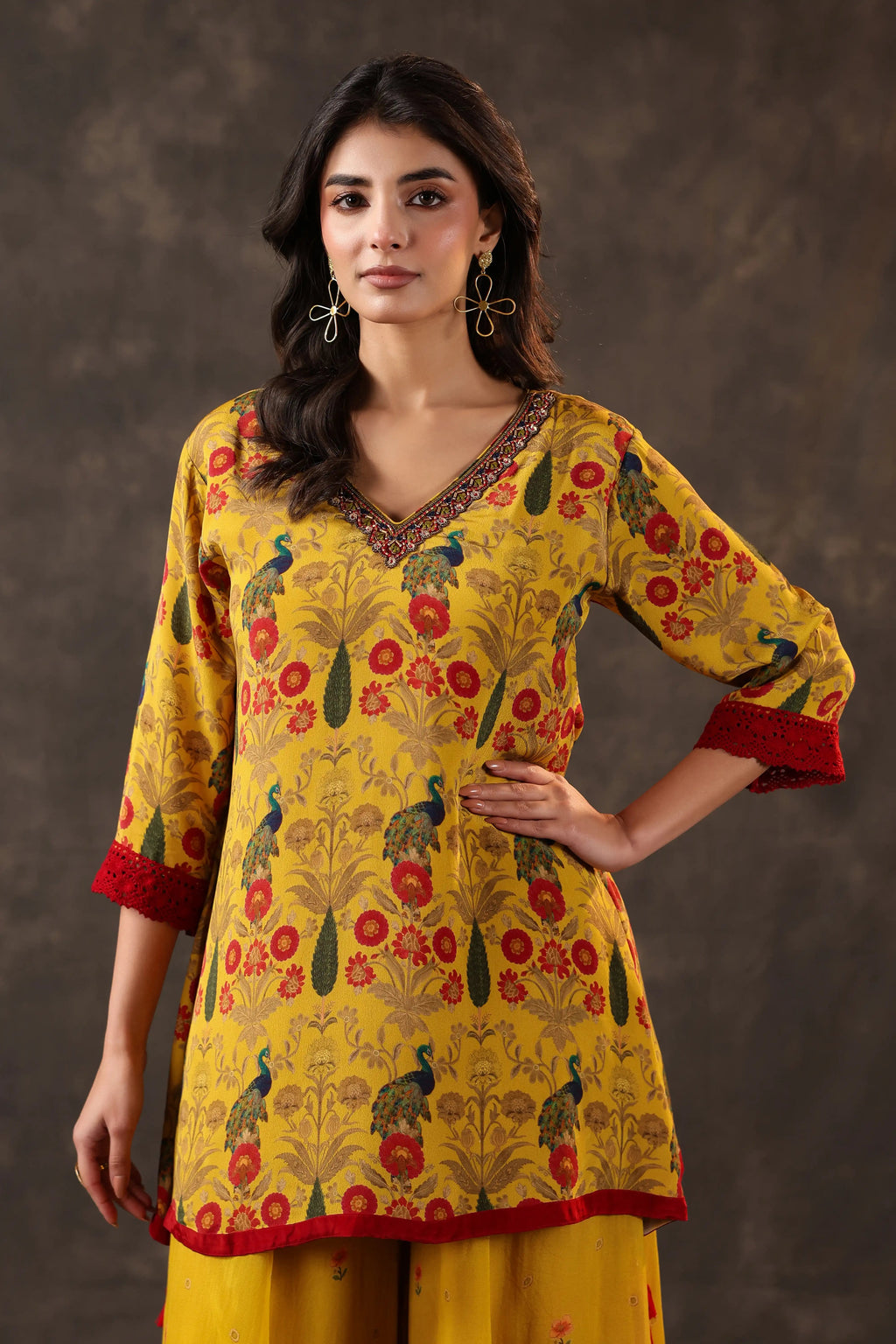 Traditional Top with Palazzo - Mustard