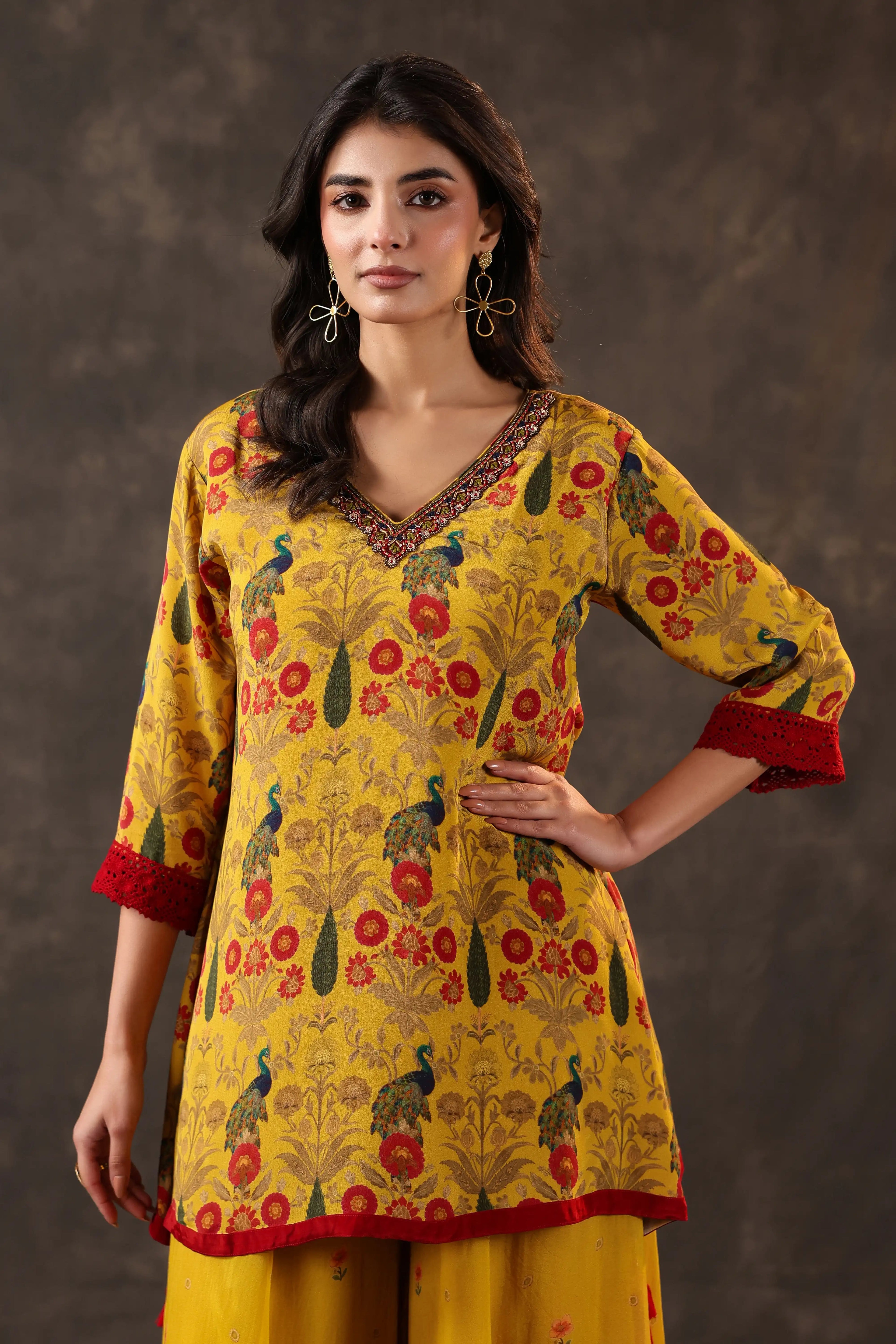 Traditional Top with Palazzo - Mustard