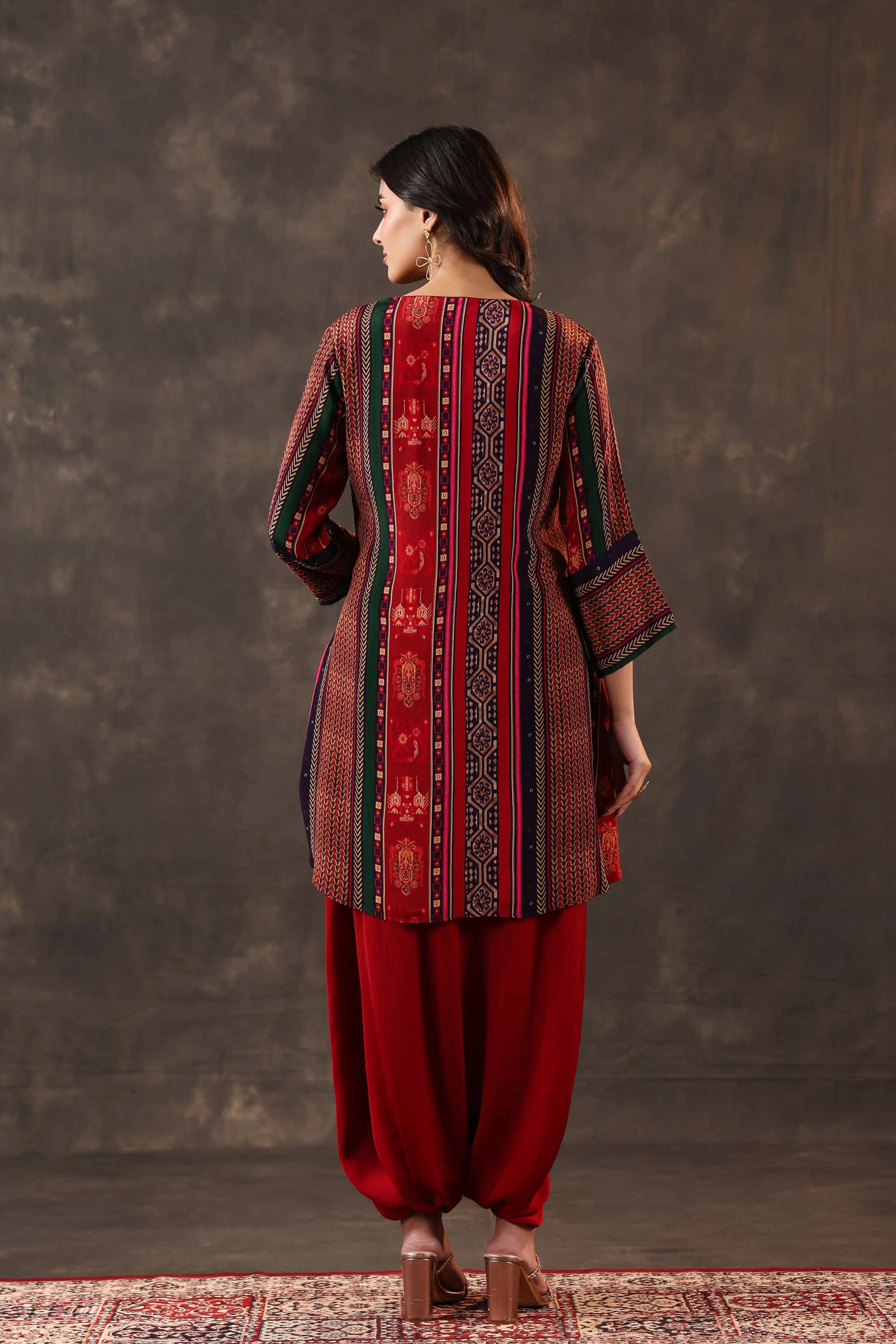Emblished Top With Harem Pants - Maroon