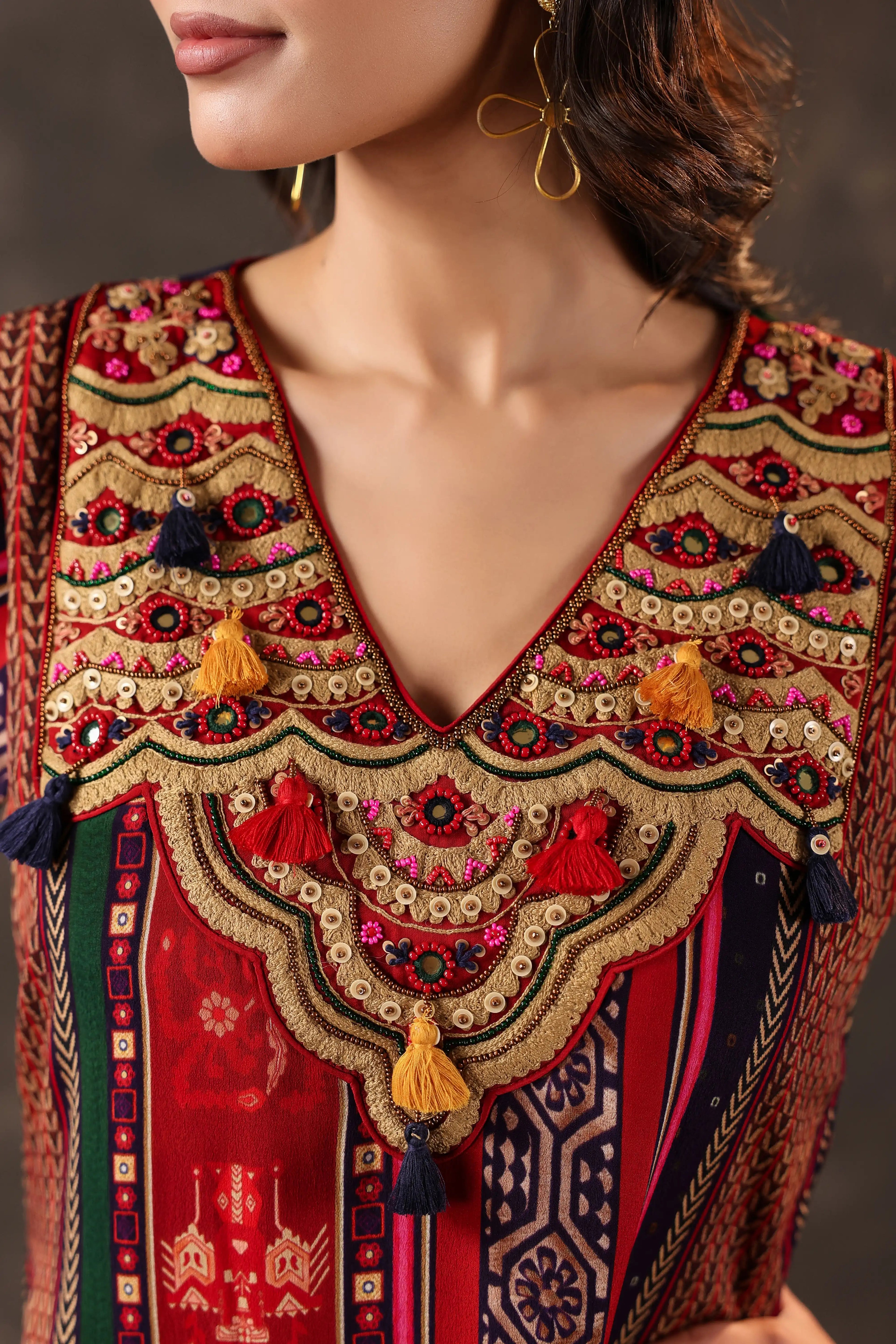 Emblished Top With Harem Pants - Maroon