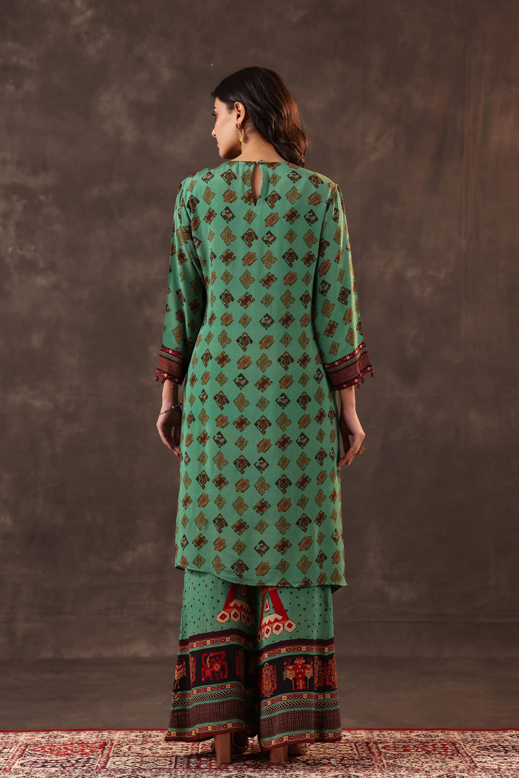 Printed Flayered Top with Straight Pant - Green
