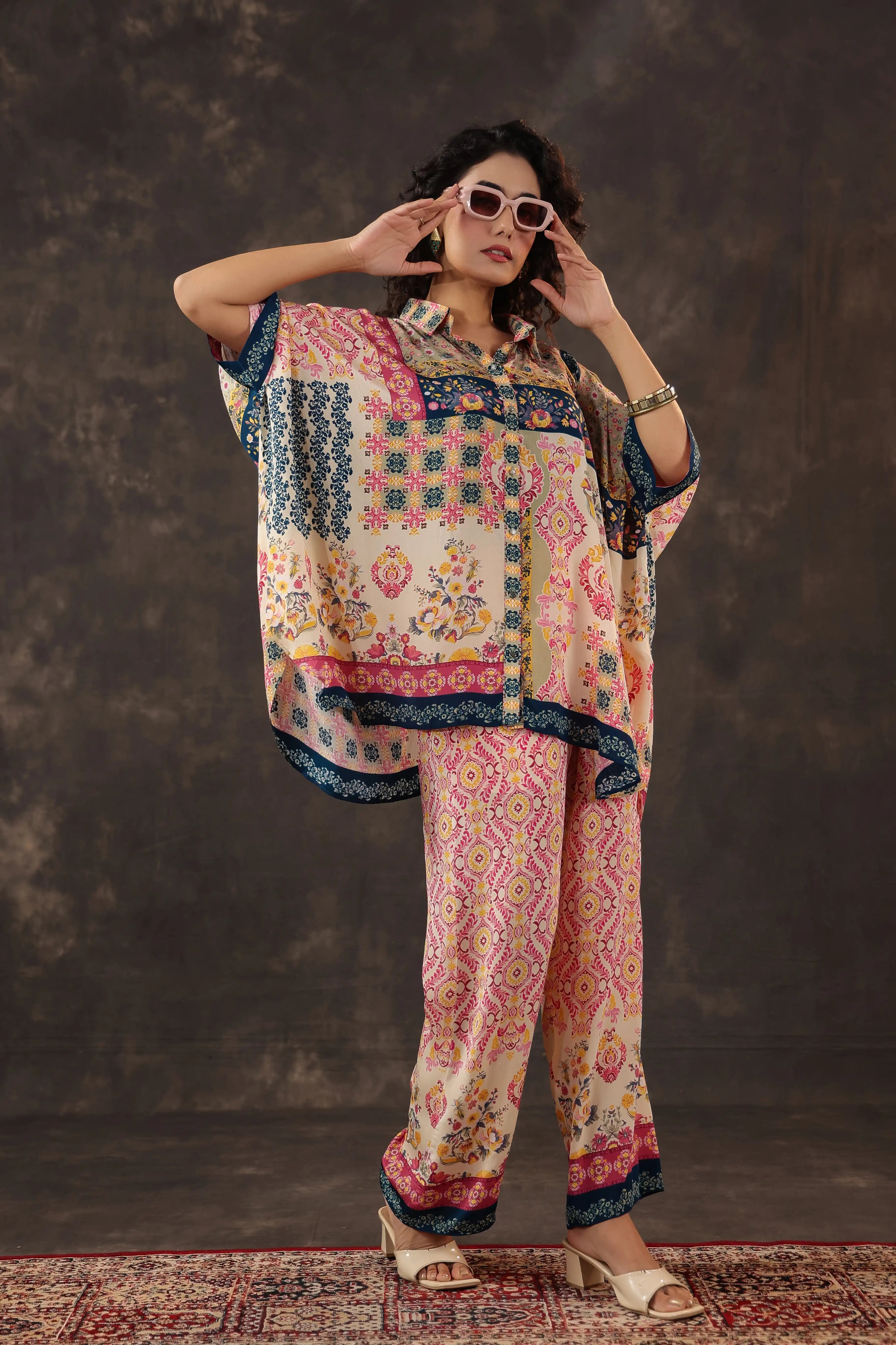 Printed Co-Ord set - Multi - - Multi Material: – Viscose Crepe Top Length :- 32 Inches
