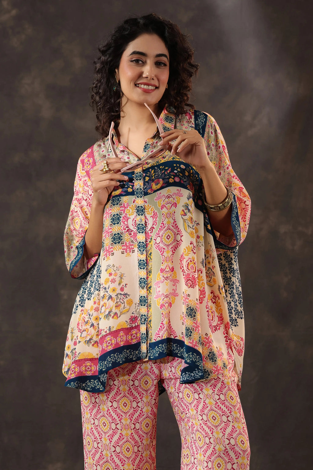 Printed Co-Ord set - Multi - - Multi Material: – Viscose Crepe Top Length :- 32 Inches