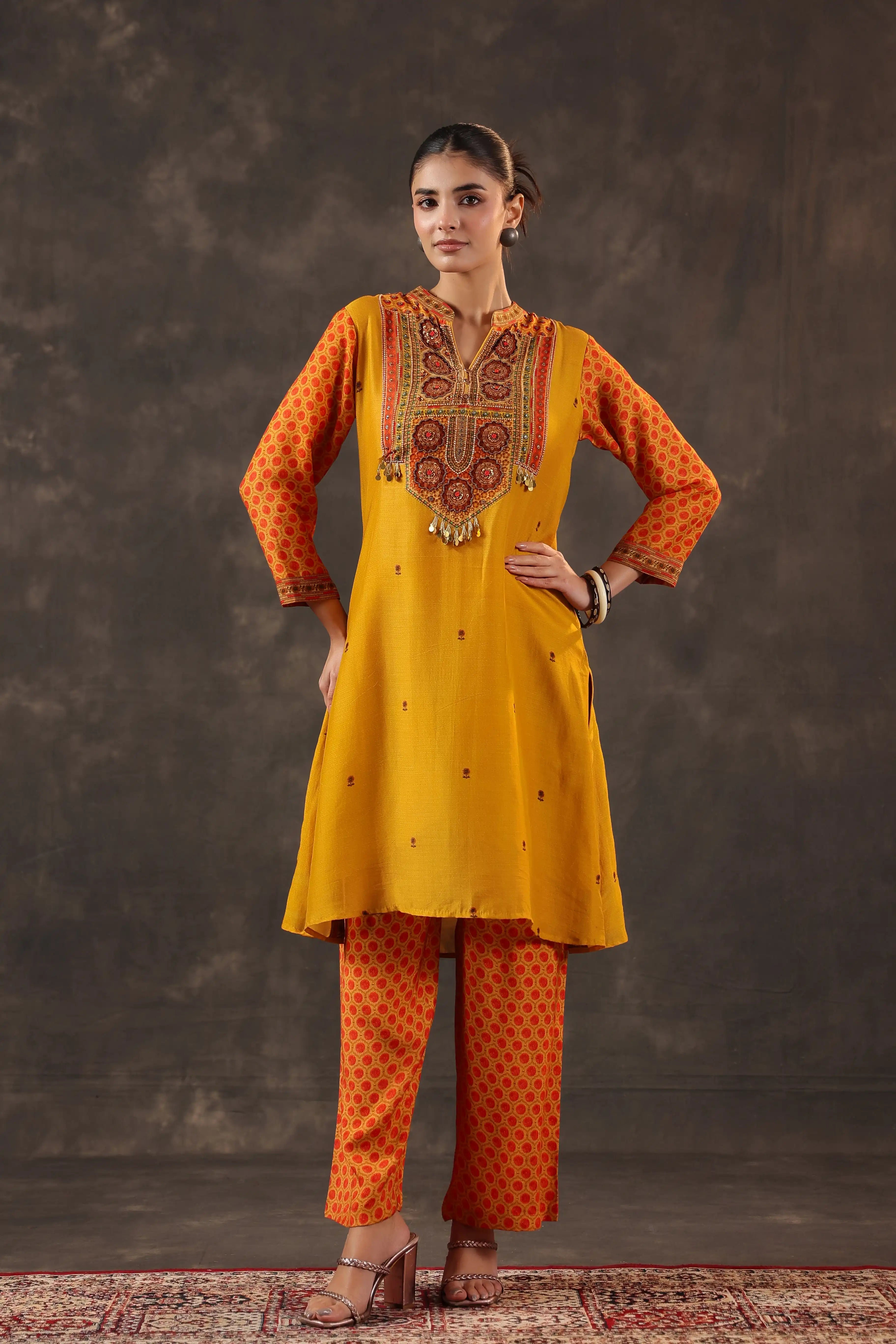 Printed Traditional Kurti - Yellow