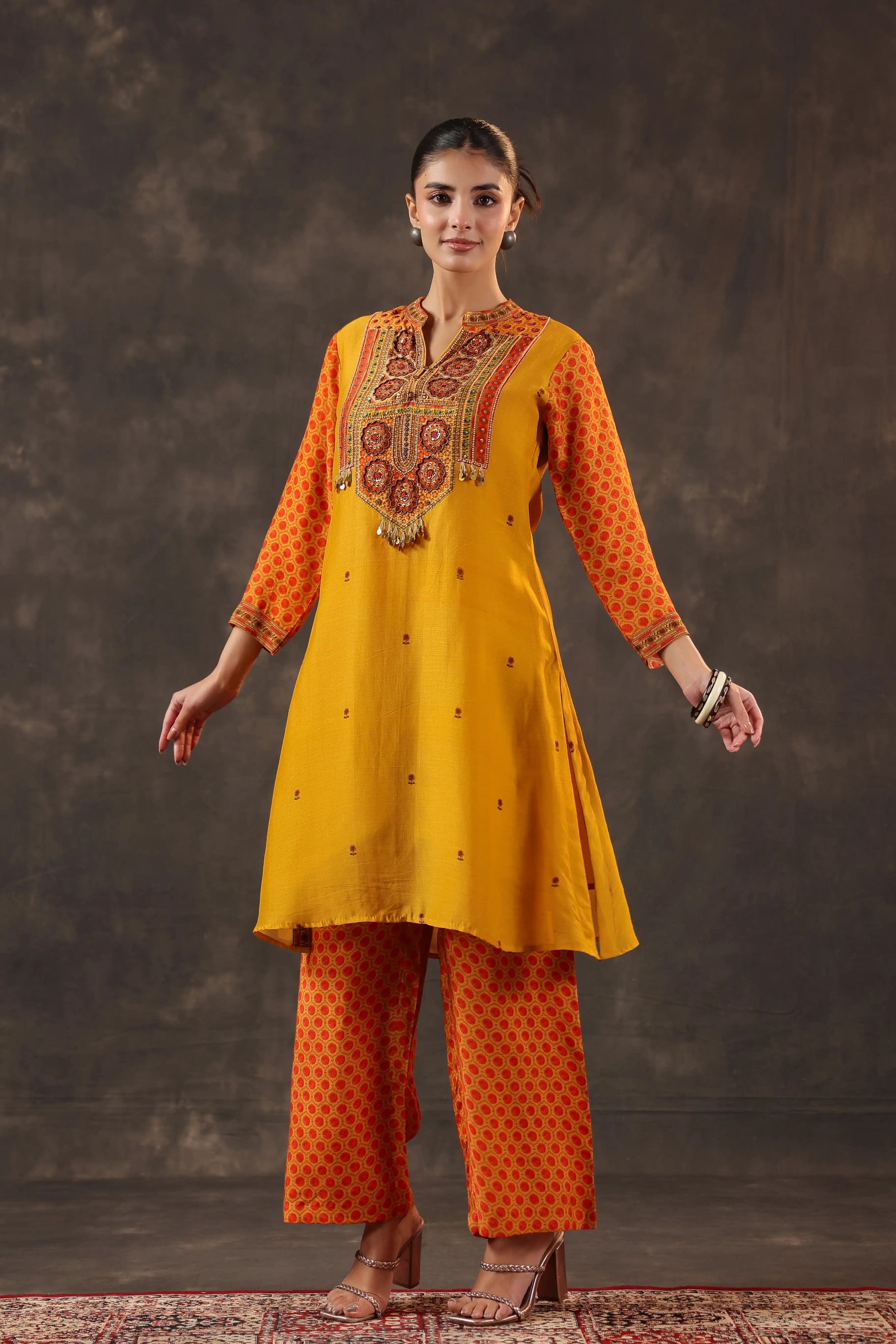 Printed Traditional Kurti - Yellow