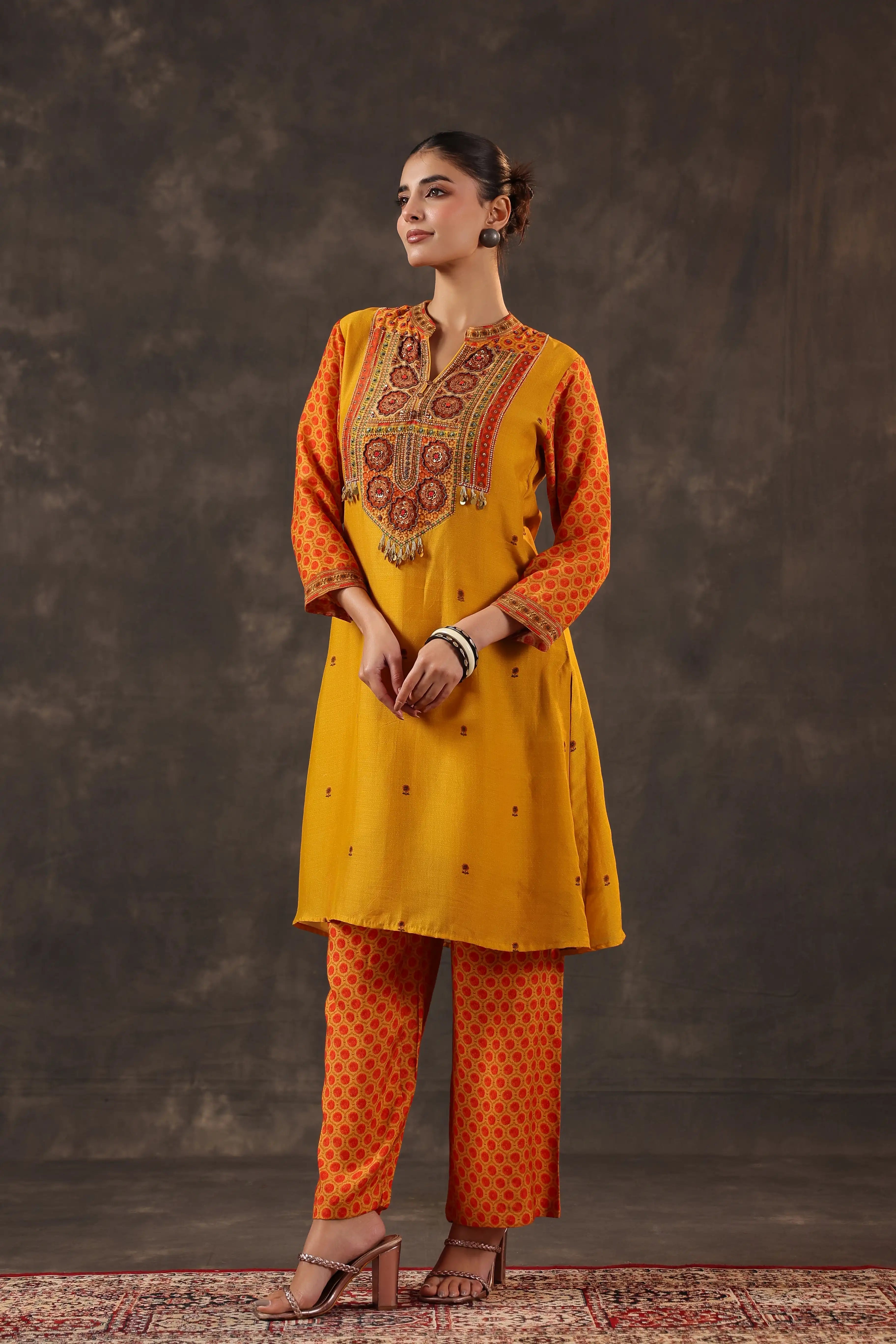 Printed Traditional Kurti - Yellow