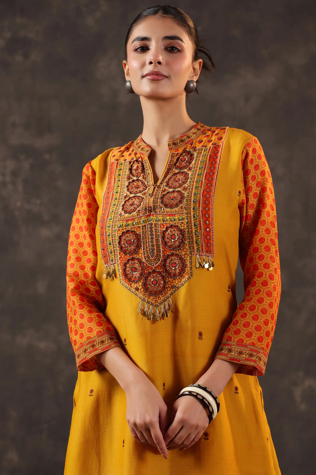 Printed Traditional Kurti - Yellow