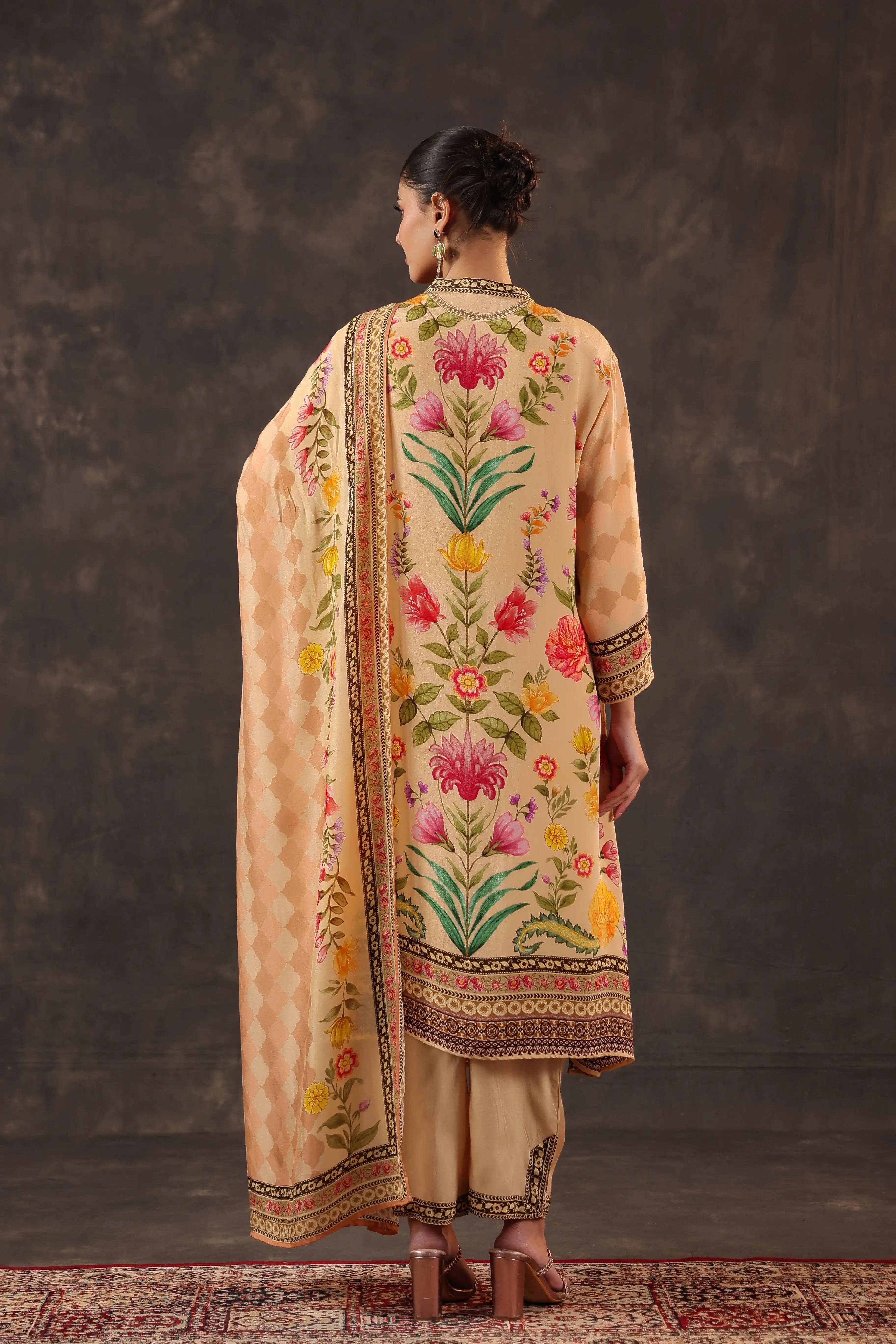 Beige Salwar Kameez Suit Set - - Beige Material: – Top : Viscose Crepe