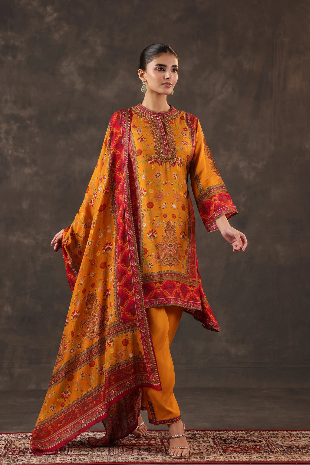 Mustard & Red Salwar Kameez Suit Set