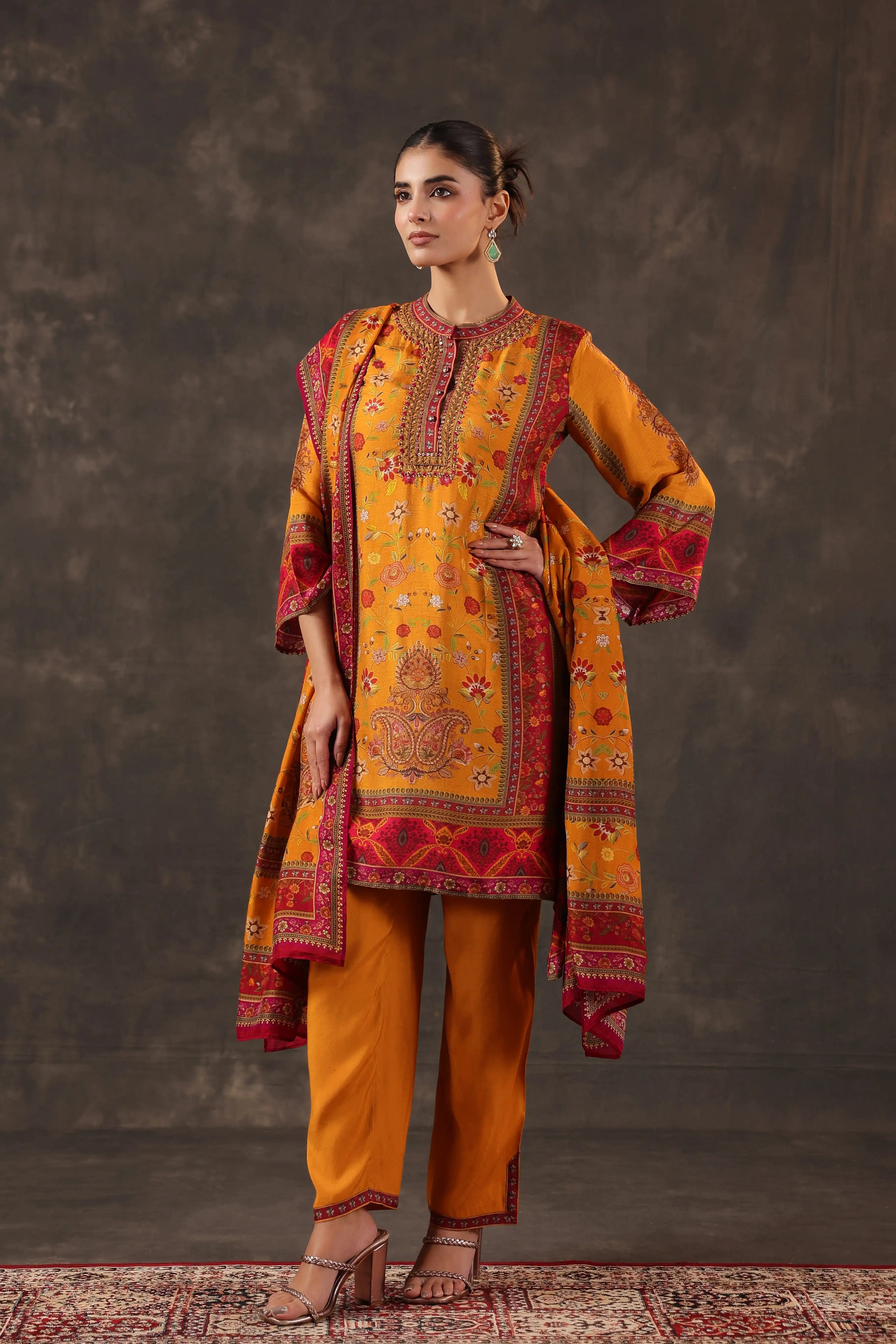 Mustard & Red Salwar Kameez Suit Set