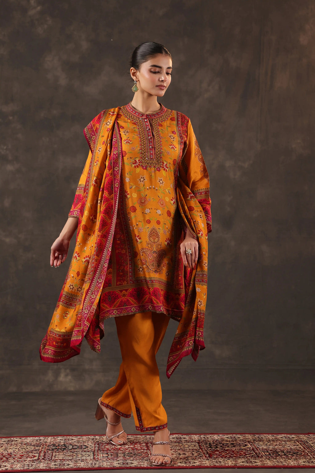 Mustard & Red Salwar Kameez Suit Set
