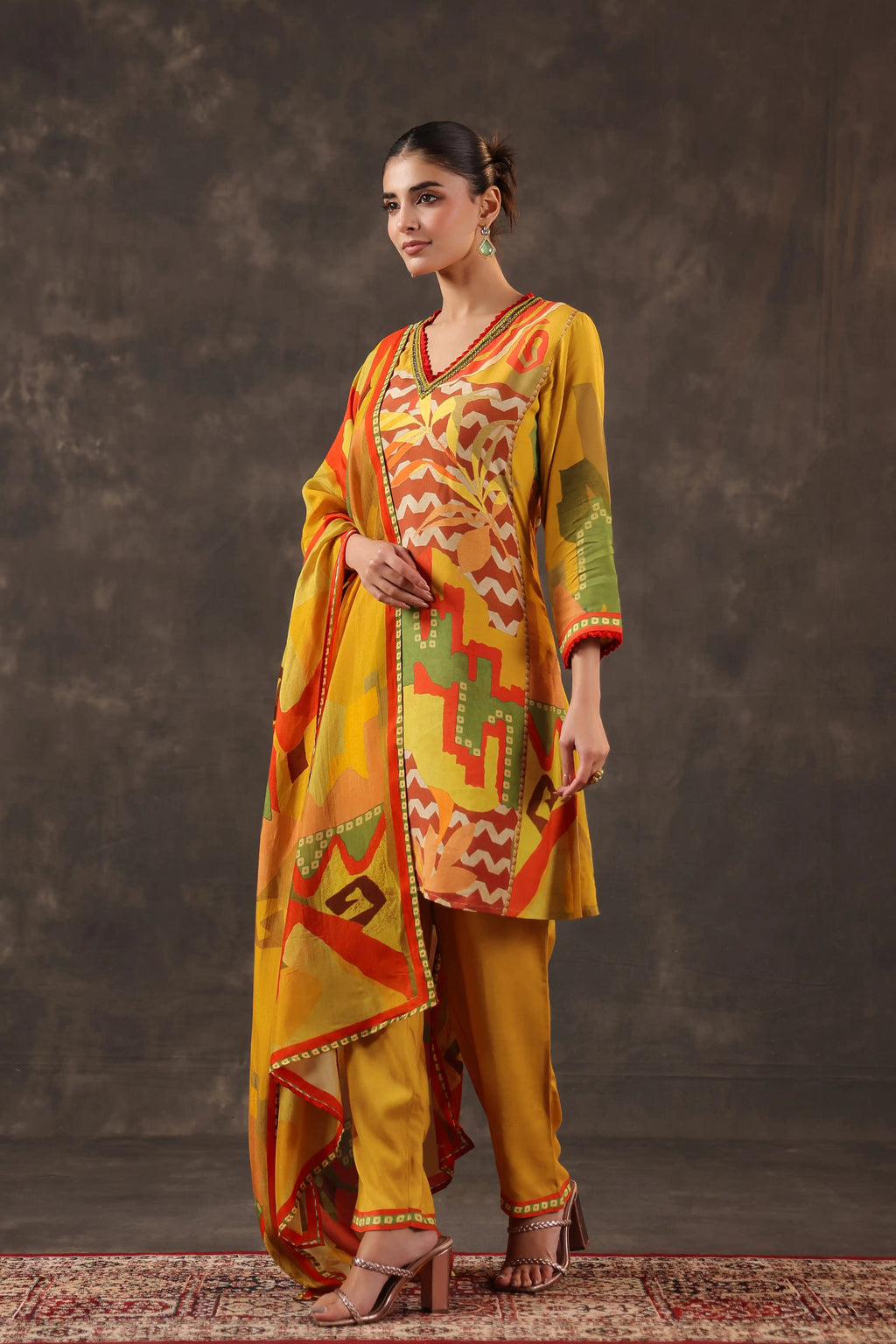 Yellow & Red Salwar Kameez Suit Set