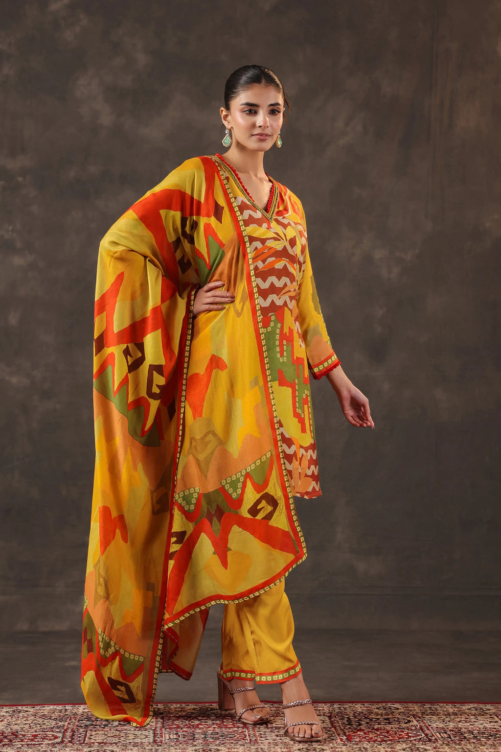 Yellow & Red Salwar Kameez Suit Set