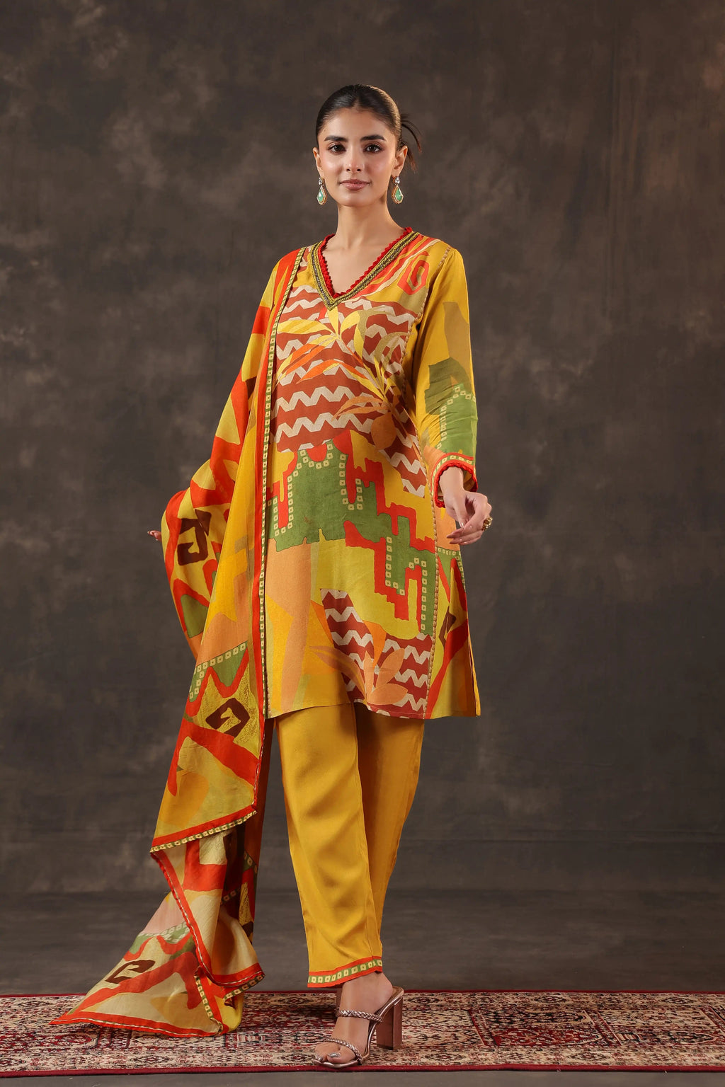 Yellow & Red Salwar Kameez Suit Set