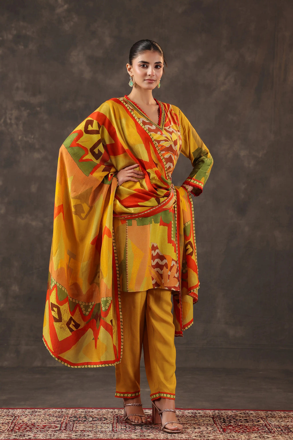Yellow & Red Salwar Kameez Suit Set