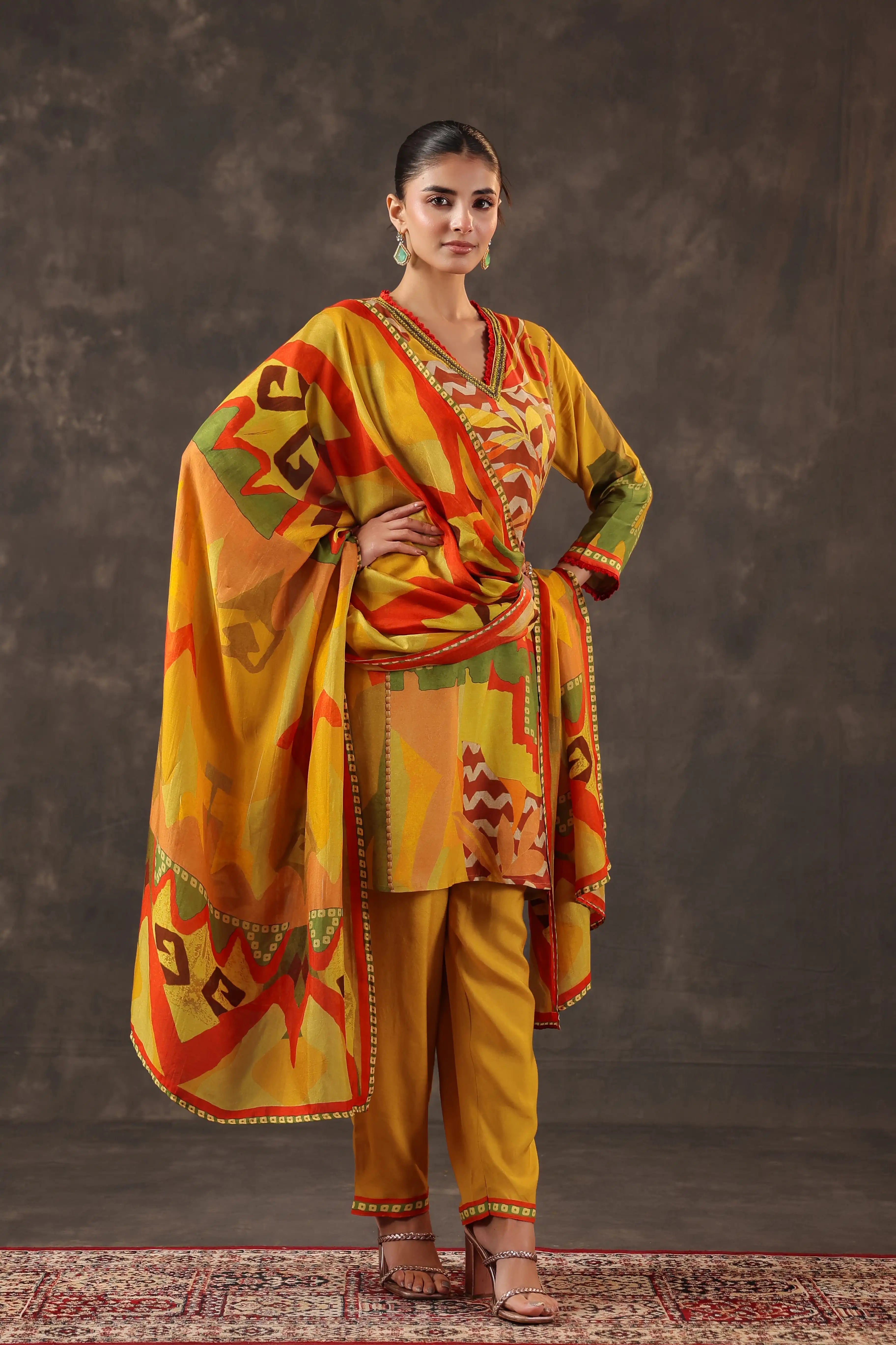 Yellow & Red Salwar Kameez Suit Set