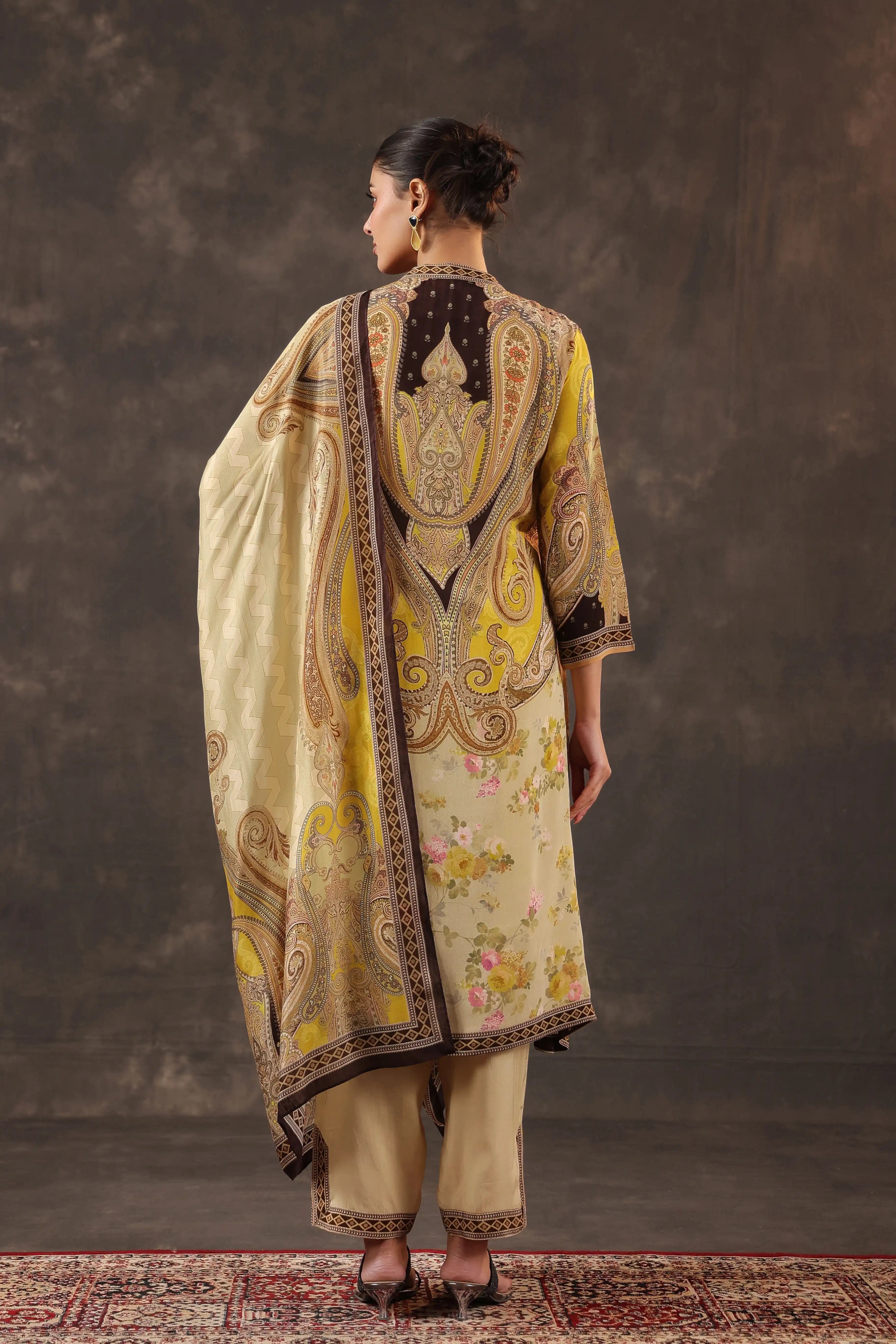 Beige Salwar Kameez Suit Set - Viscose Crepe