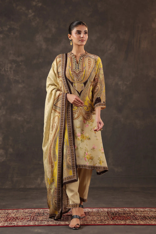 Beige Salwar Kameez Suit Set - - Beige Material: – Top : Viscose Crepe