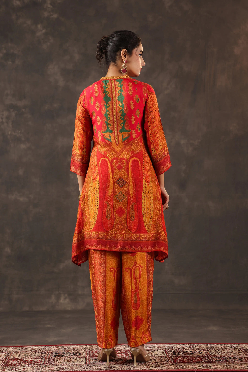 Printed A-Line Traditional Kurti - Orange
