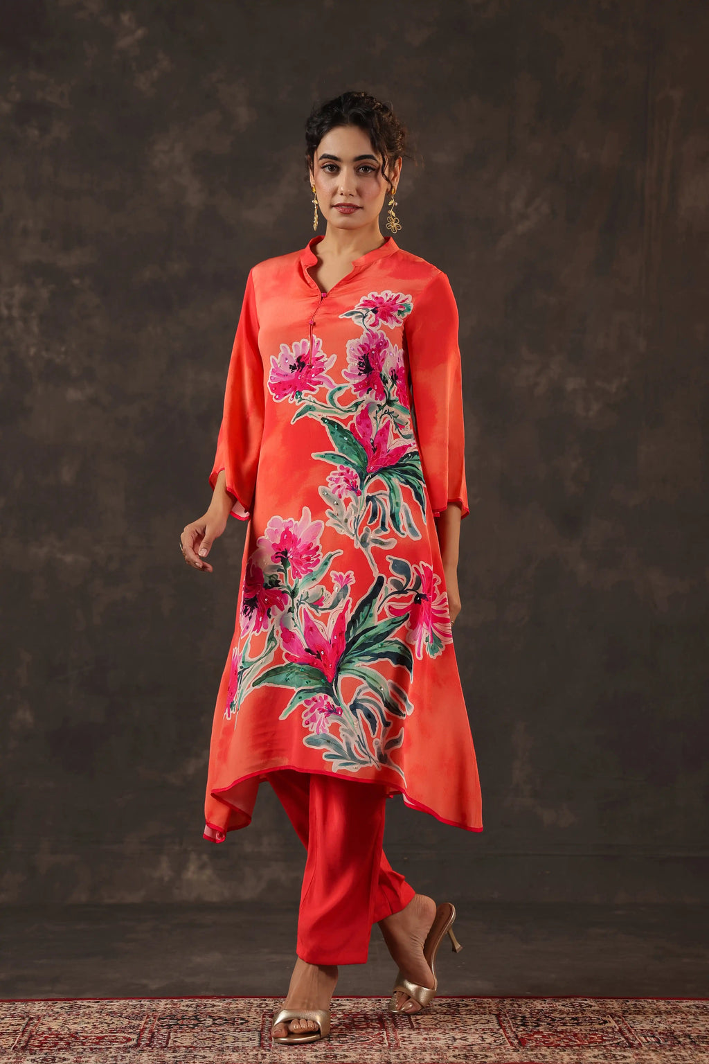 Printed Floral Kurti - Orange