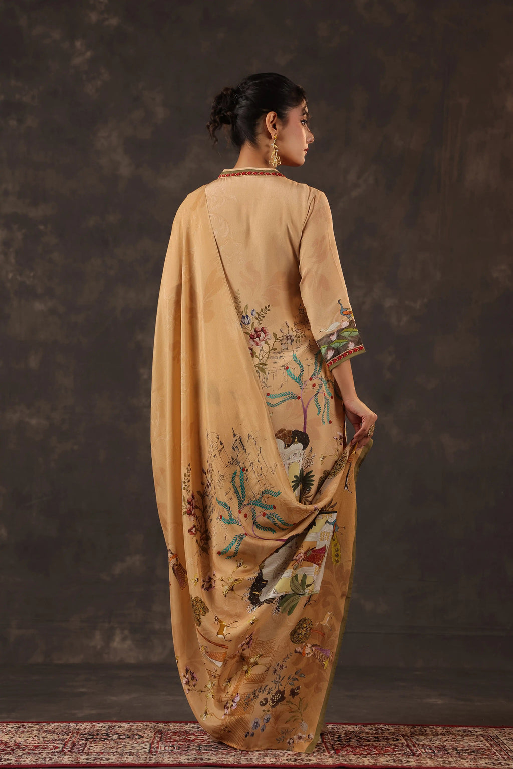 Beige Salwar Kameez Suit Set - Viscose Crepe