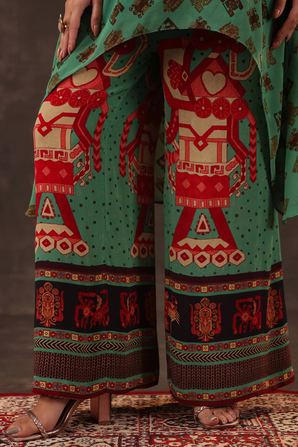 Printed Flayered Top with Straight Pant - Green