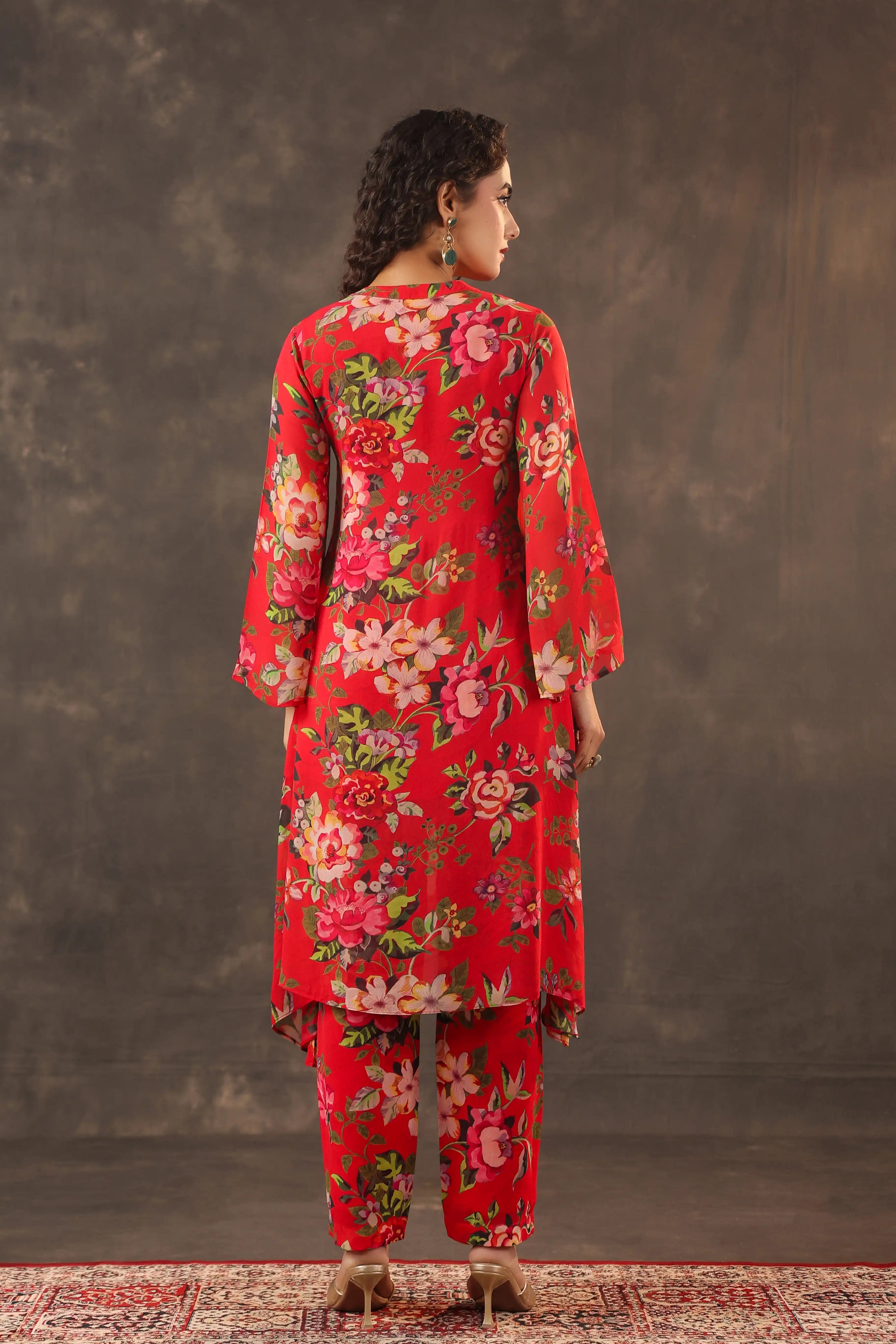 Printed Floral Kurti - Red