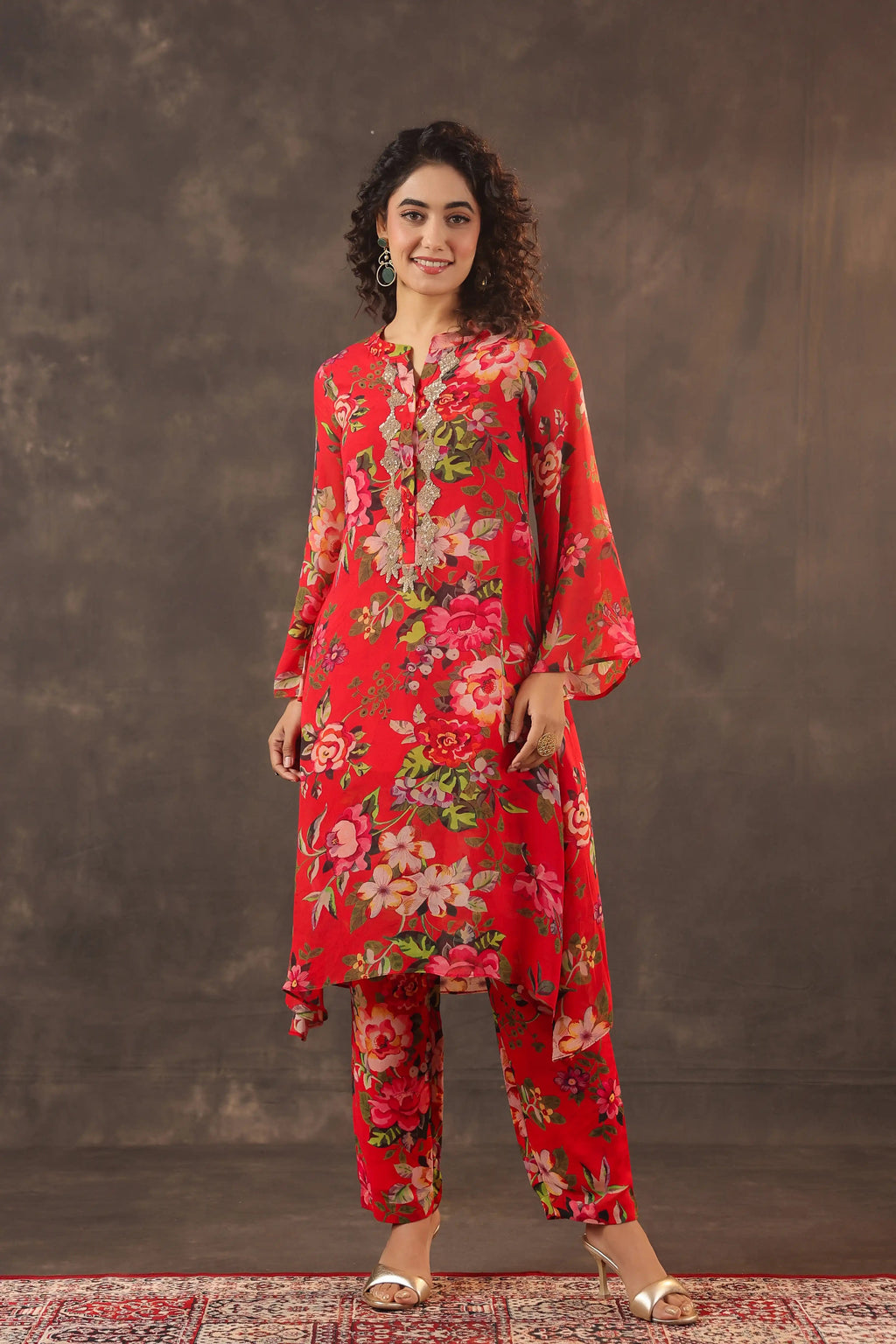 Printed Floral Kurti - Red