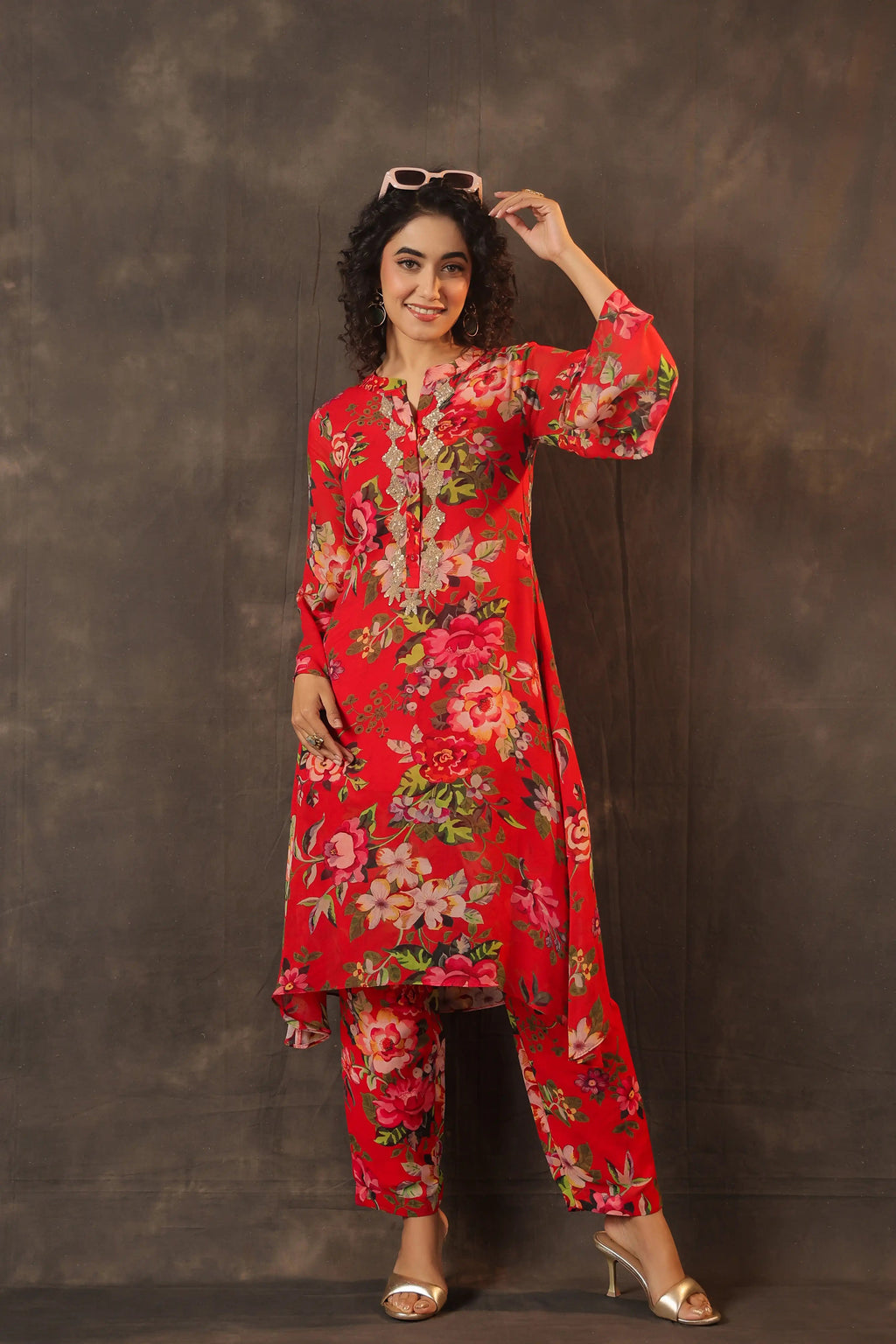 Printed Floral Kurti - Red