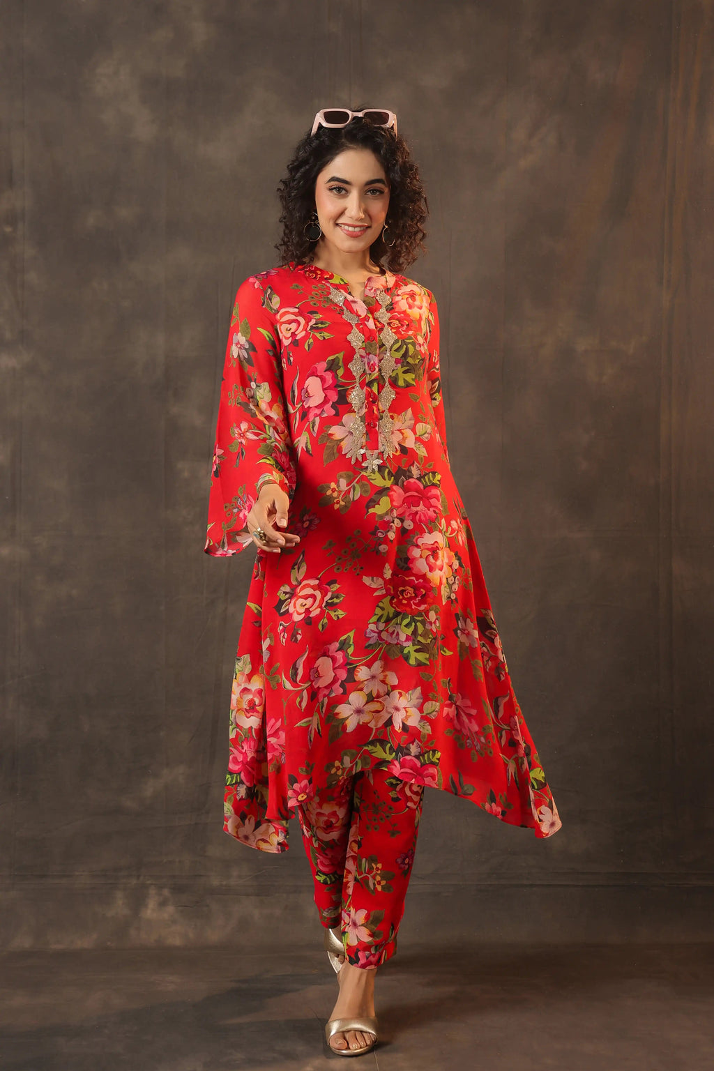 Printed Floral Kurti - Red