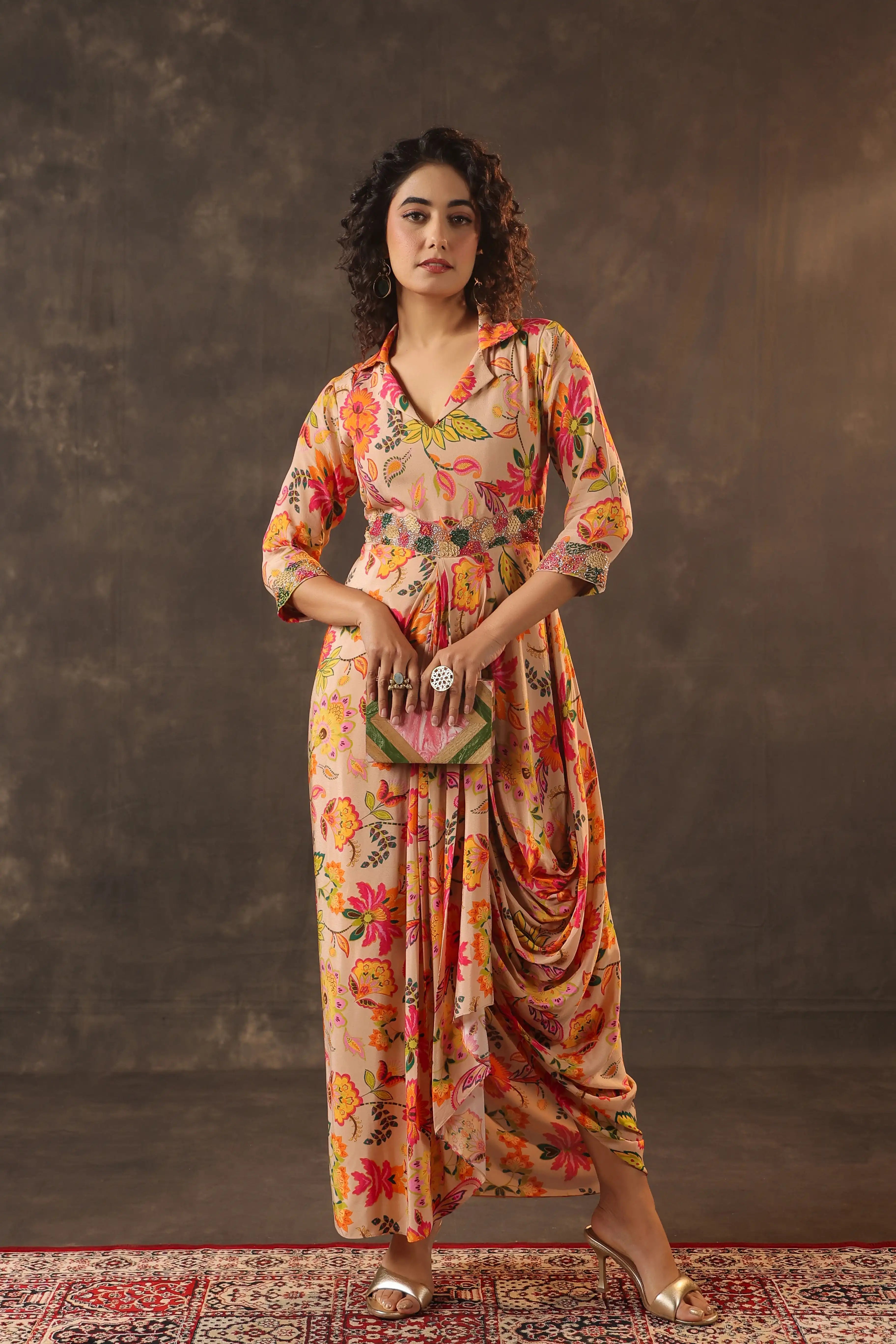 Printed Drape Dress - Multi