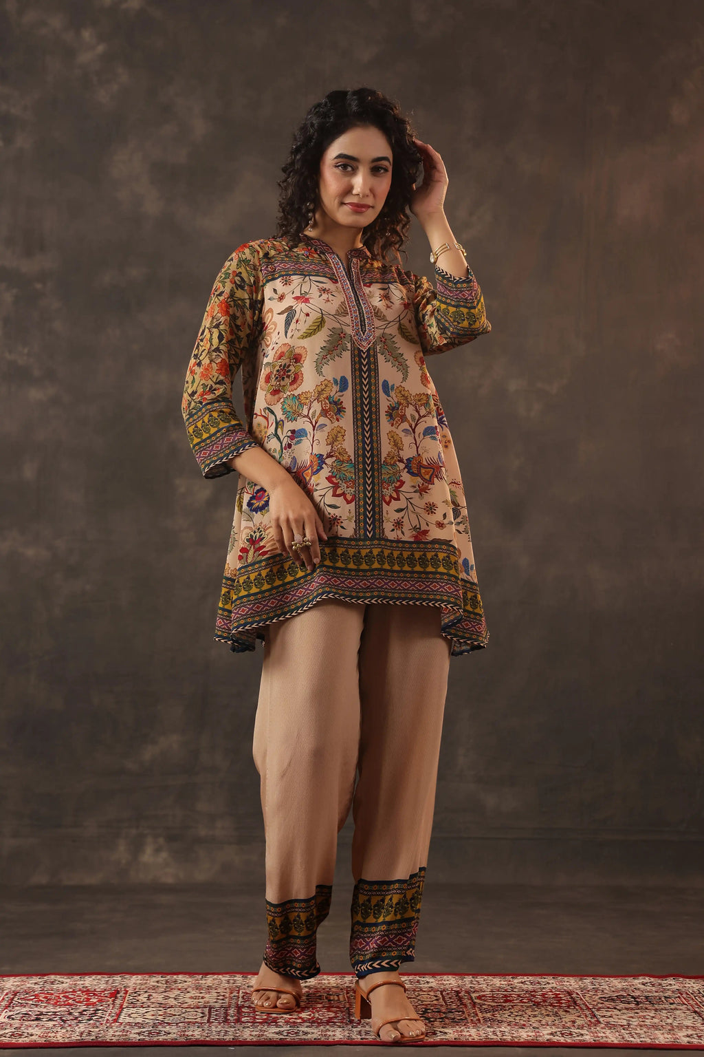 Printed Co-Ord - Multi - - Multi Material: – Viscose Crepe Top Length :- 32 Inches