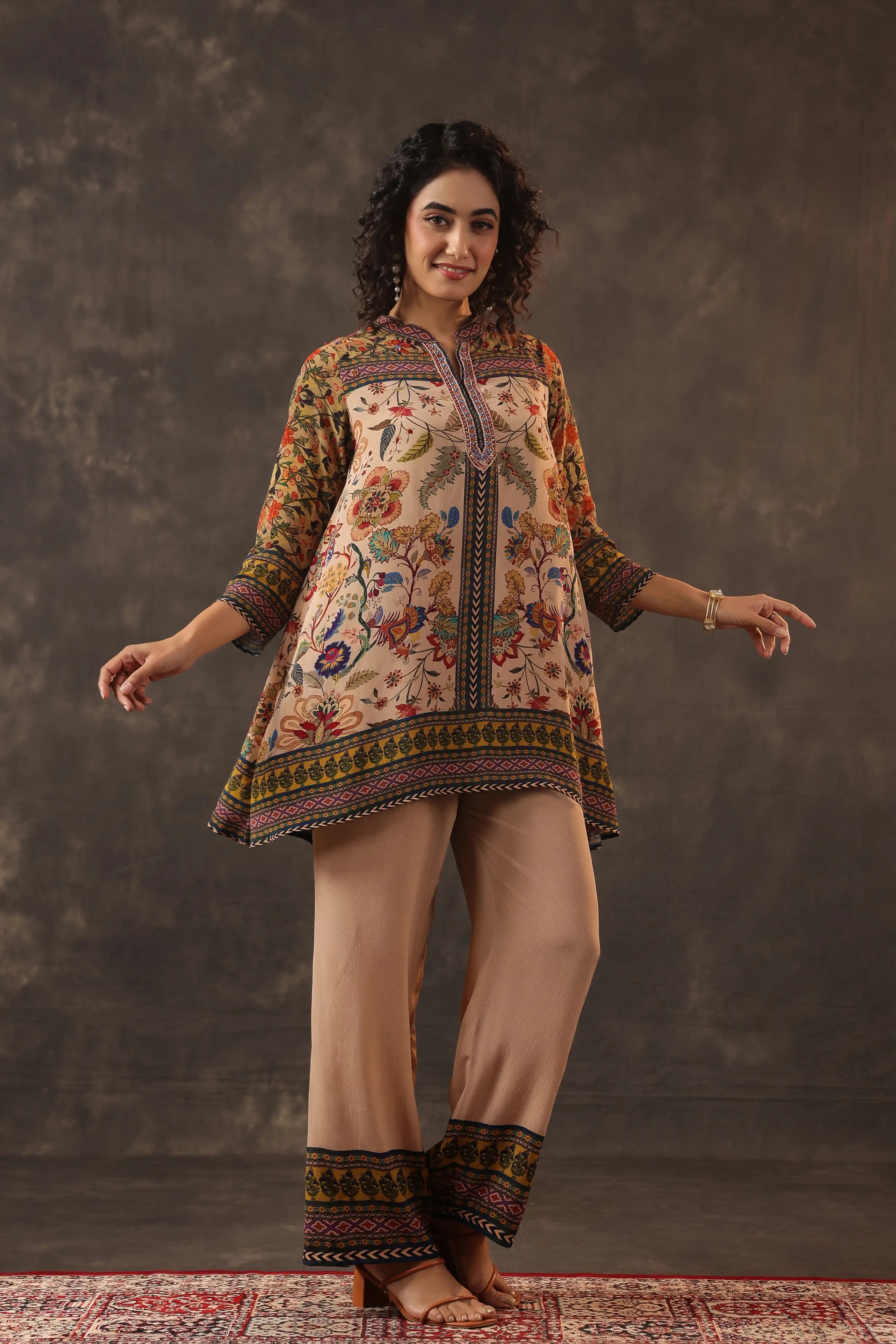 Printed Co-Ord - Multi - - Multi Material: – Viscose Crepe Top Length :- 32 Inches