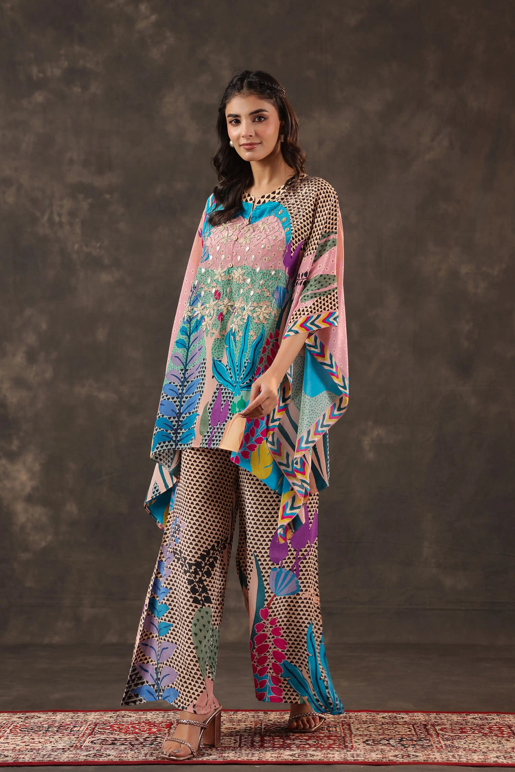 Printed Co-Ord set - Multi - - Multi Material: – Viscose Crepe Top Length :- 32 Inches