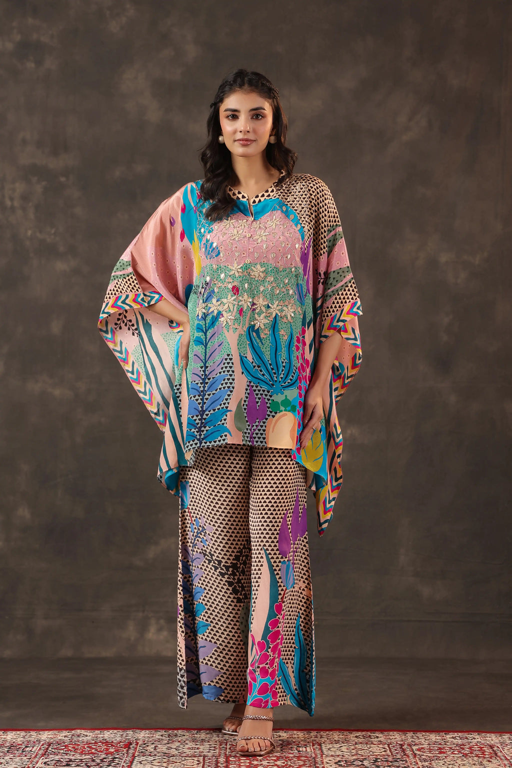 Printed Co-Ord set - Multi - - Multi Material: – Viscose Crepe Top Length :- 32 Inches
