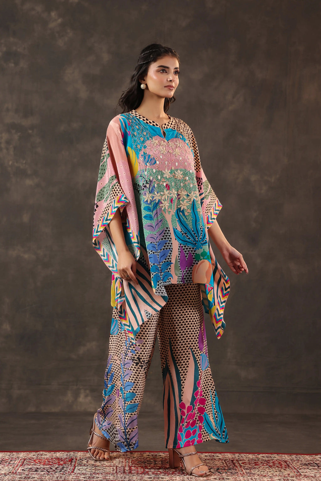 Printed Co-Ord set - Multi - - Multi Material: – Viscose Crepe Top Length :- 32 Inches