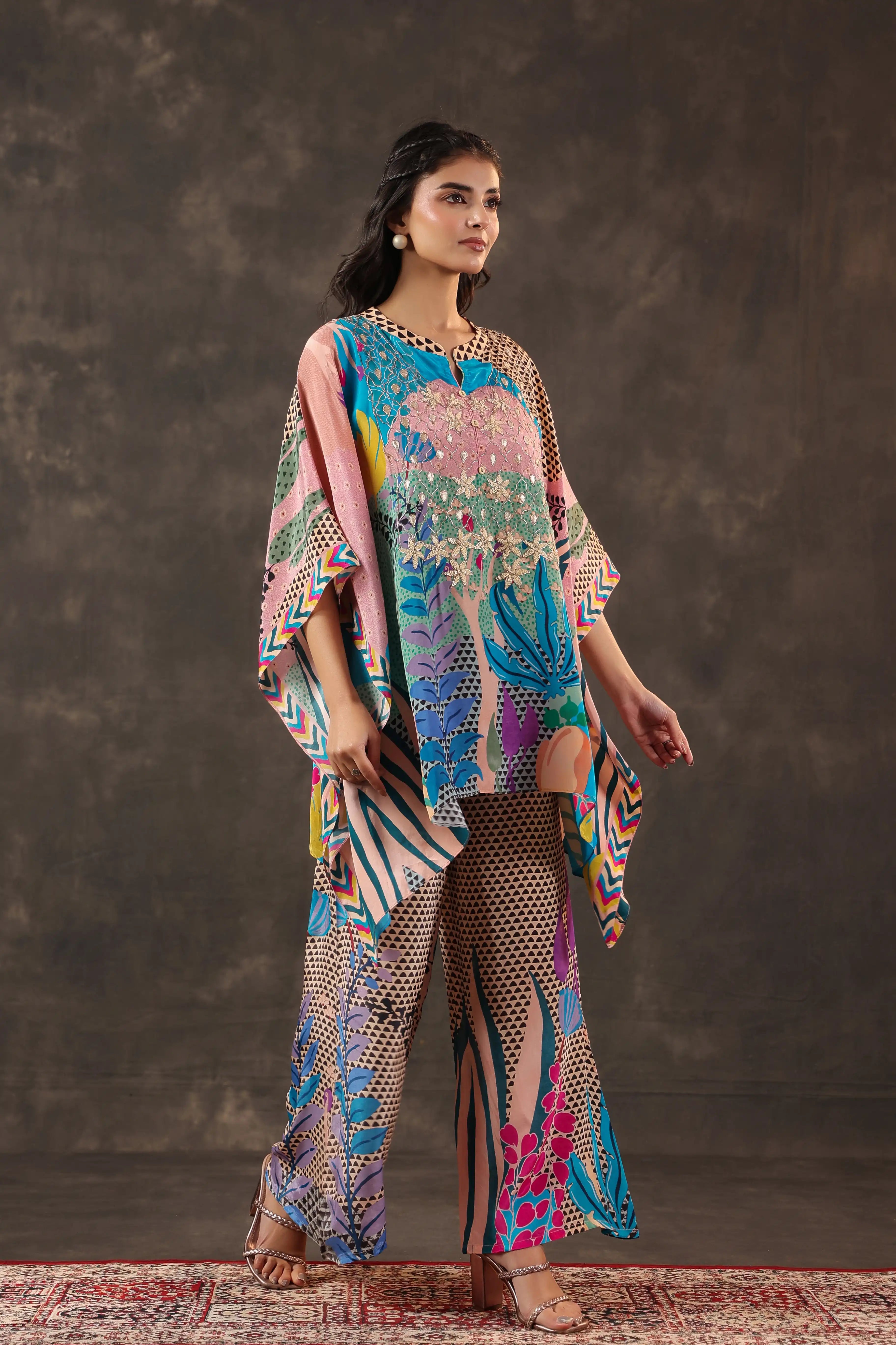 Printed Co-Ord set - Multi - - Multi Material: – Viscose Crepe Top Length :- 32 Inches
