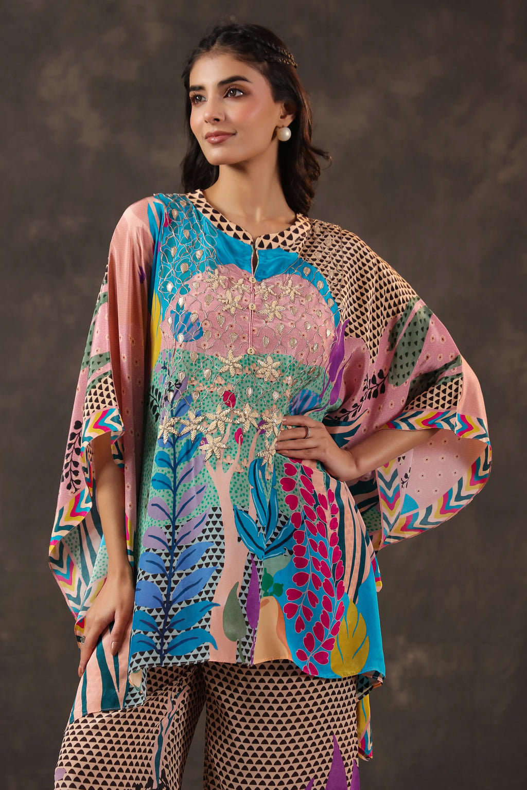 Printed Co-Ord set - Multi - - Multi Material: – Viscose Crepe Top Length :- 32 Inches