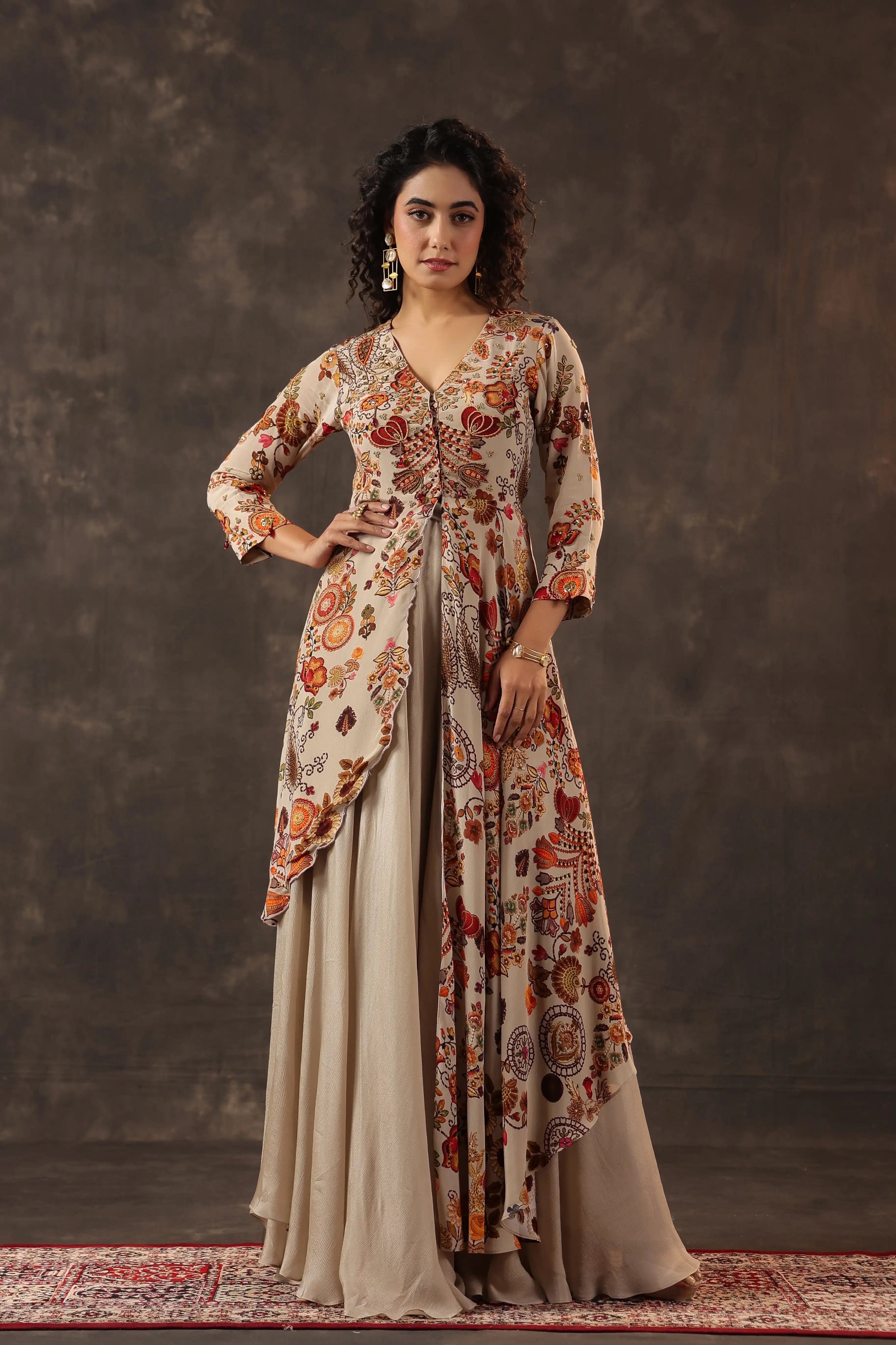 Printed Gown - Beige