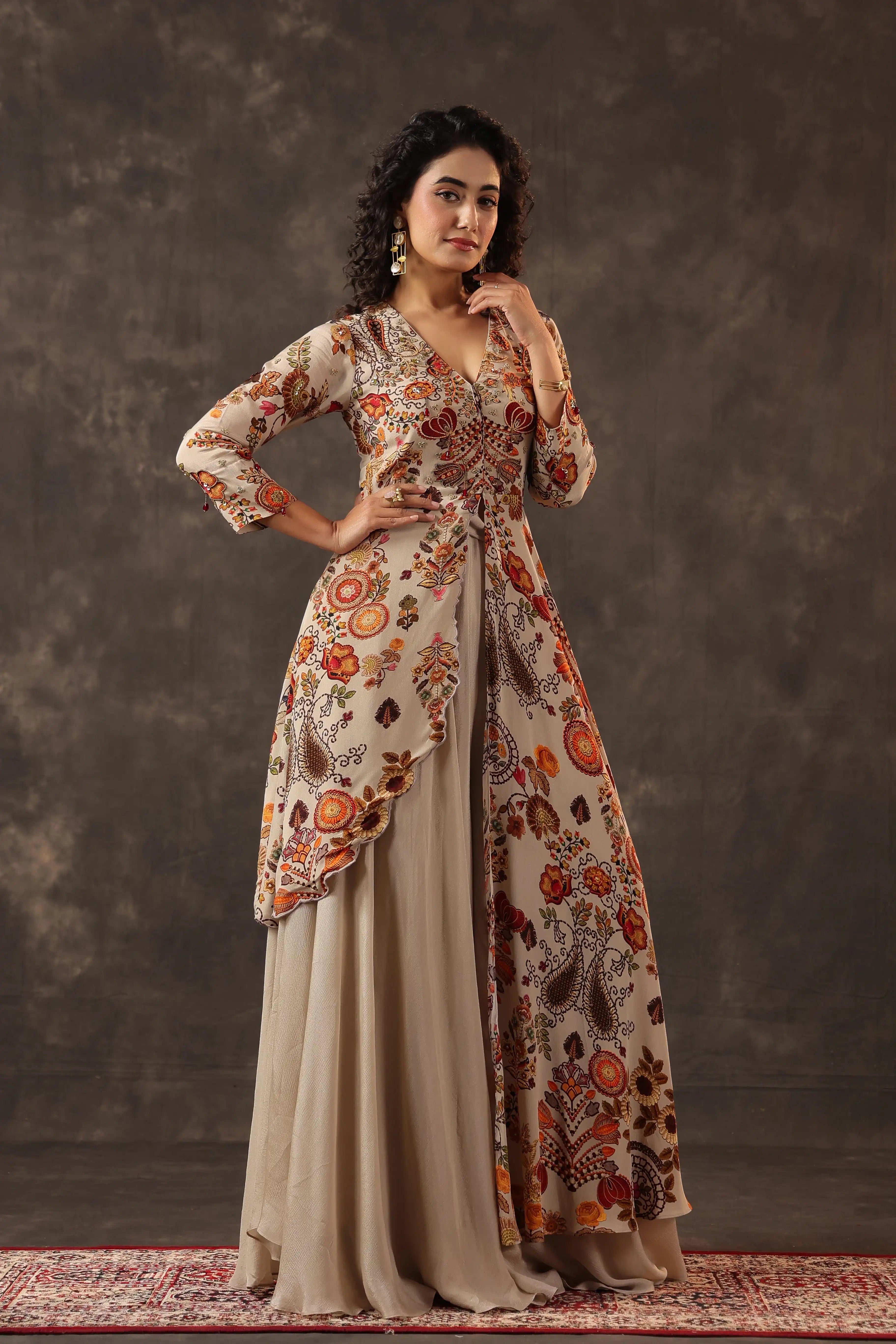 Printed Gown - Beige