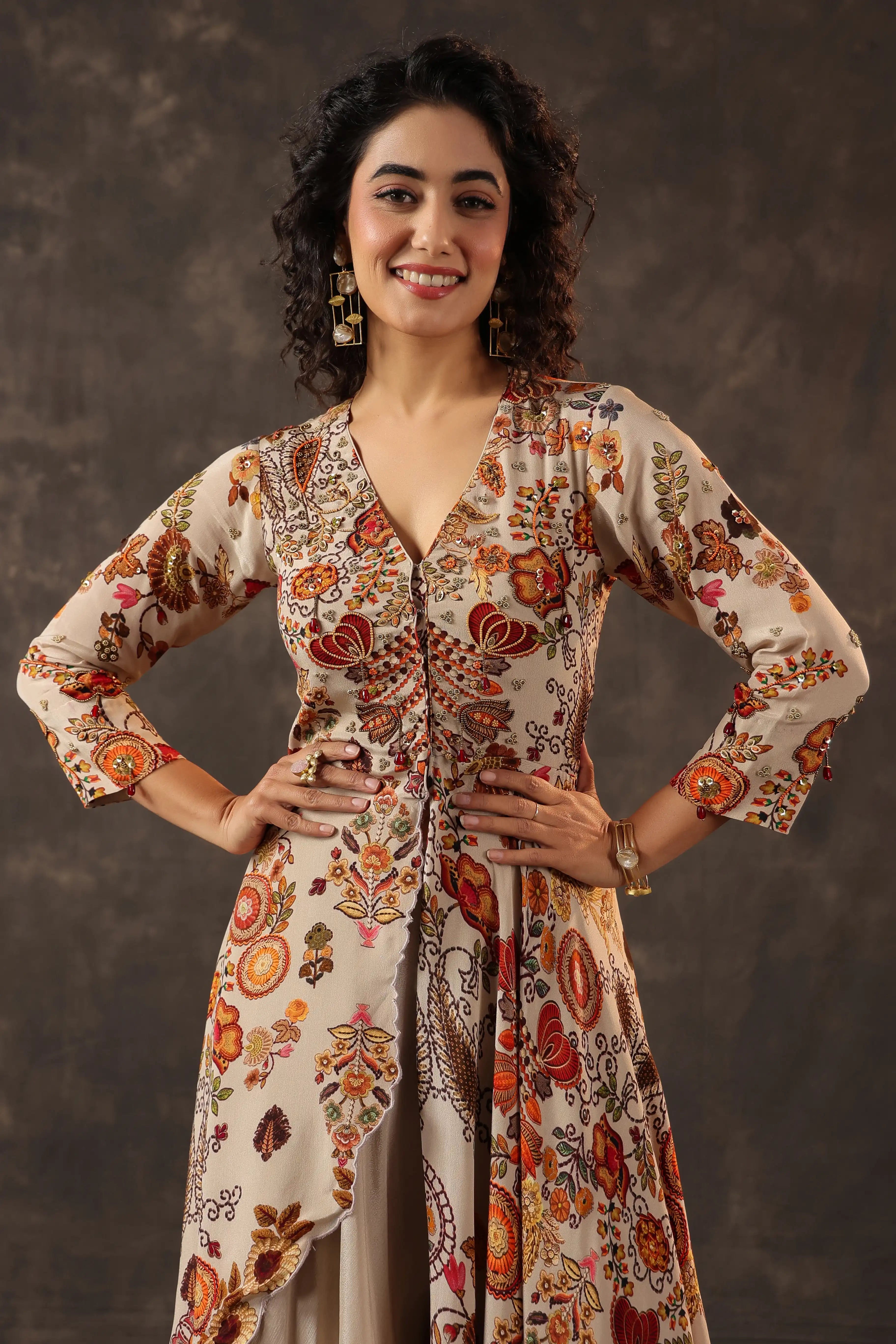 Printed Gown - Beige