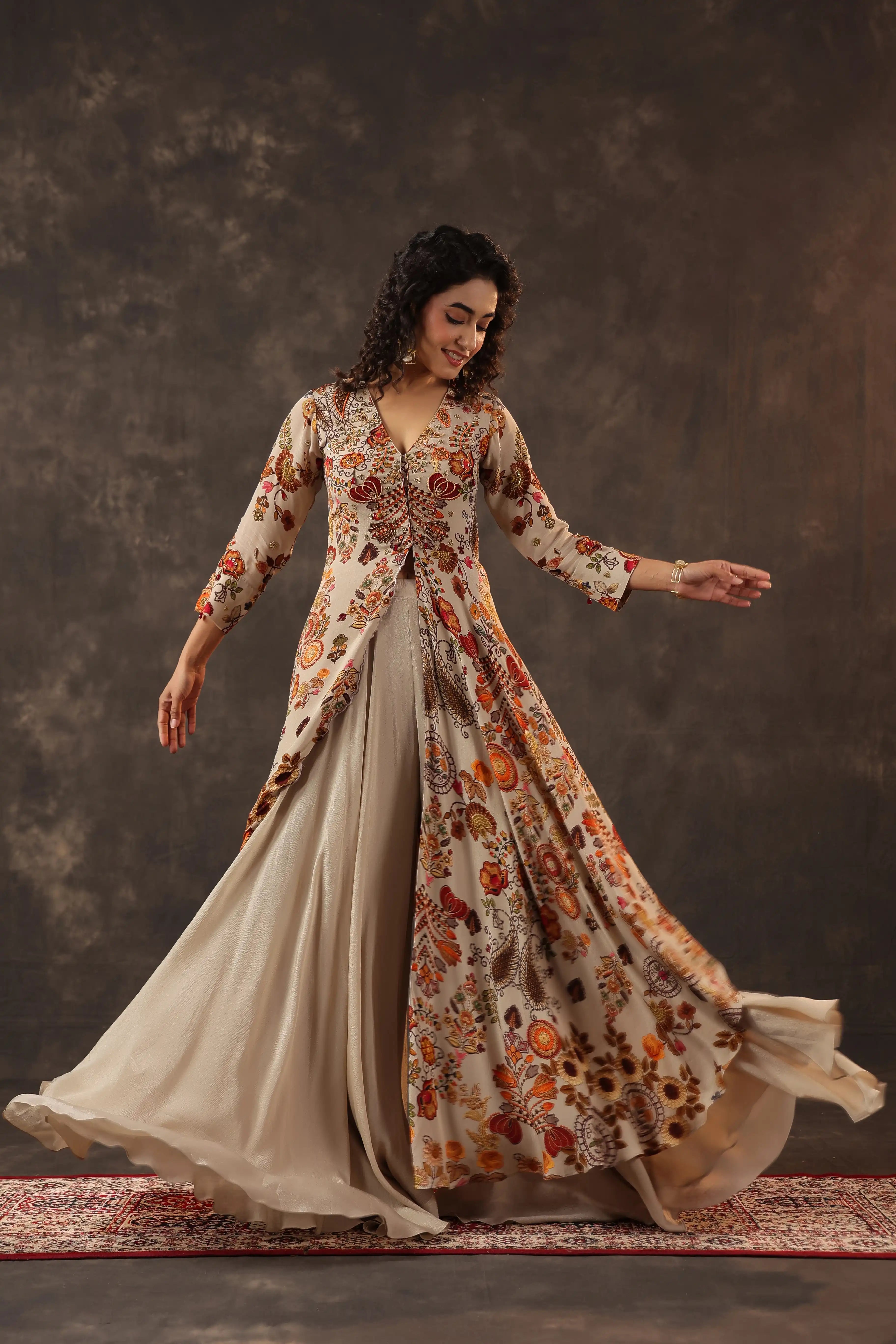 Printed Gown - Beige