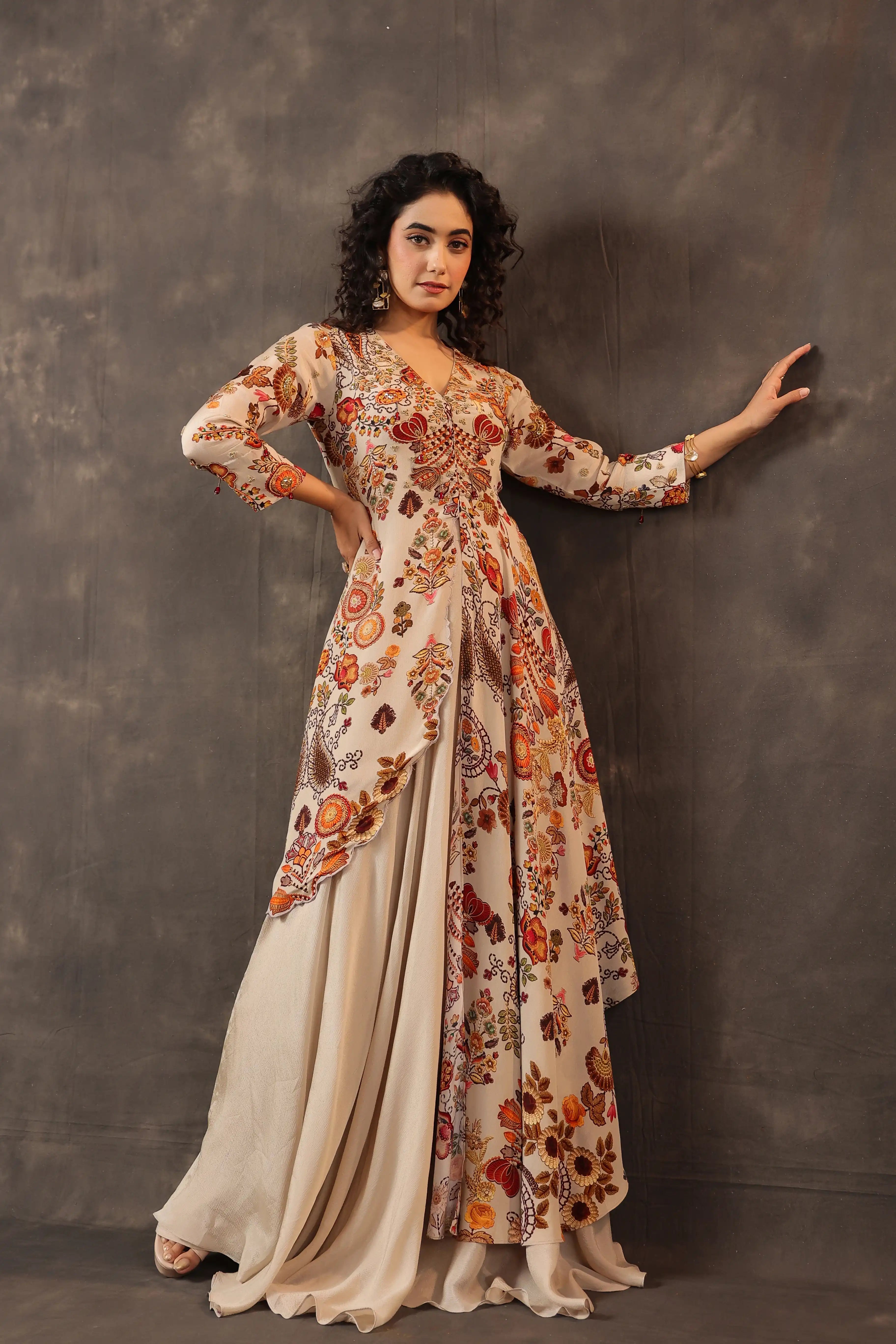 Printed Gown - Beige