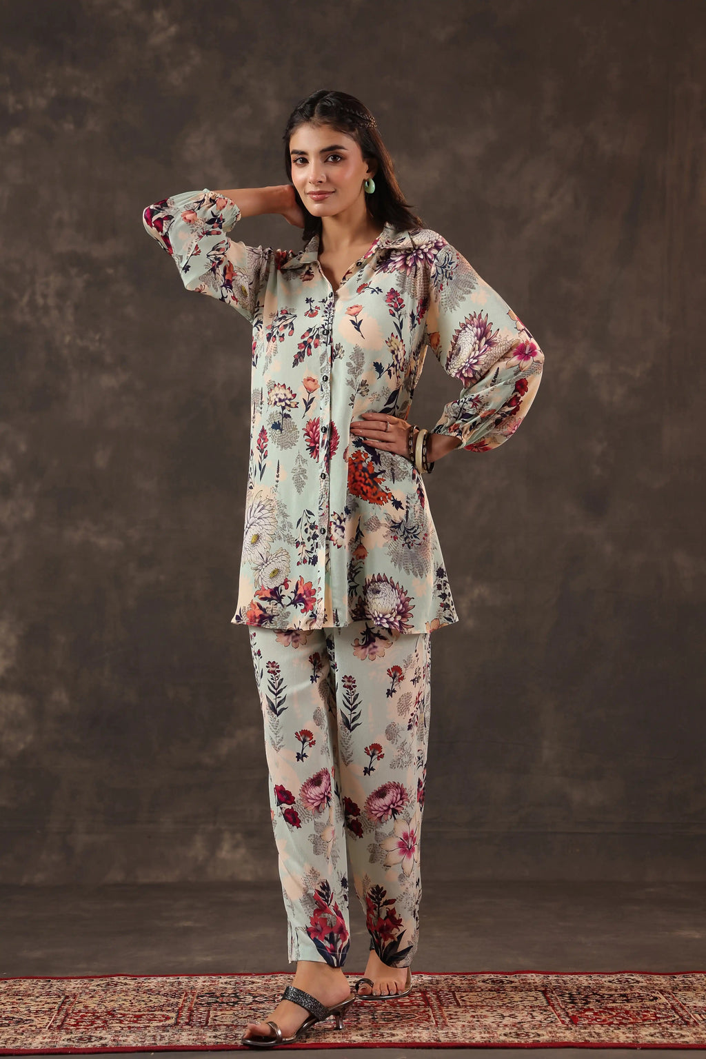 Printed Co-Ord set - Multi - - Multi Material:– Viscose Crepe Top Length :- 32 Inches