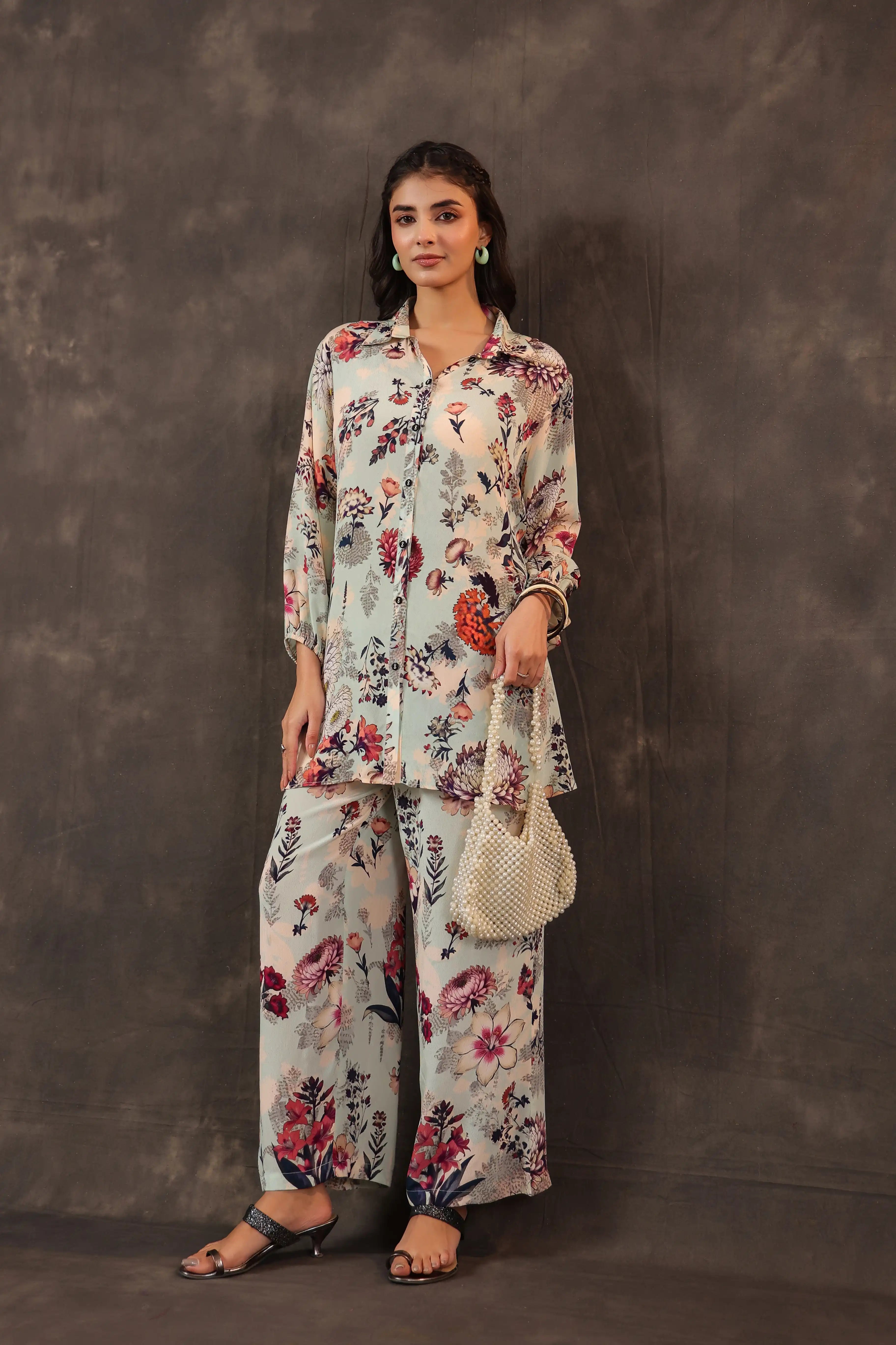 Printed Co-Ord set - Multi - - Multi Material:– Viscose Crepe Top Length :- 32 Inches