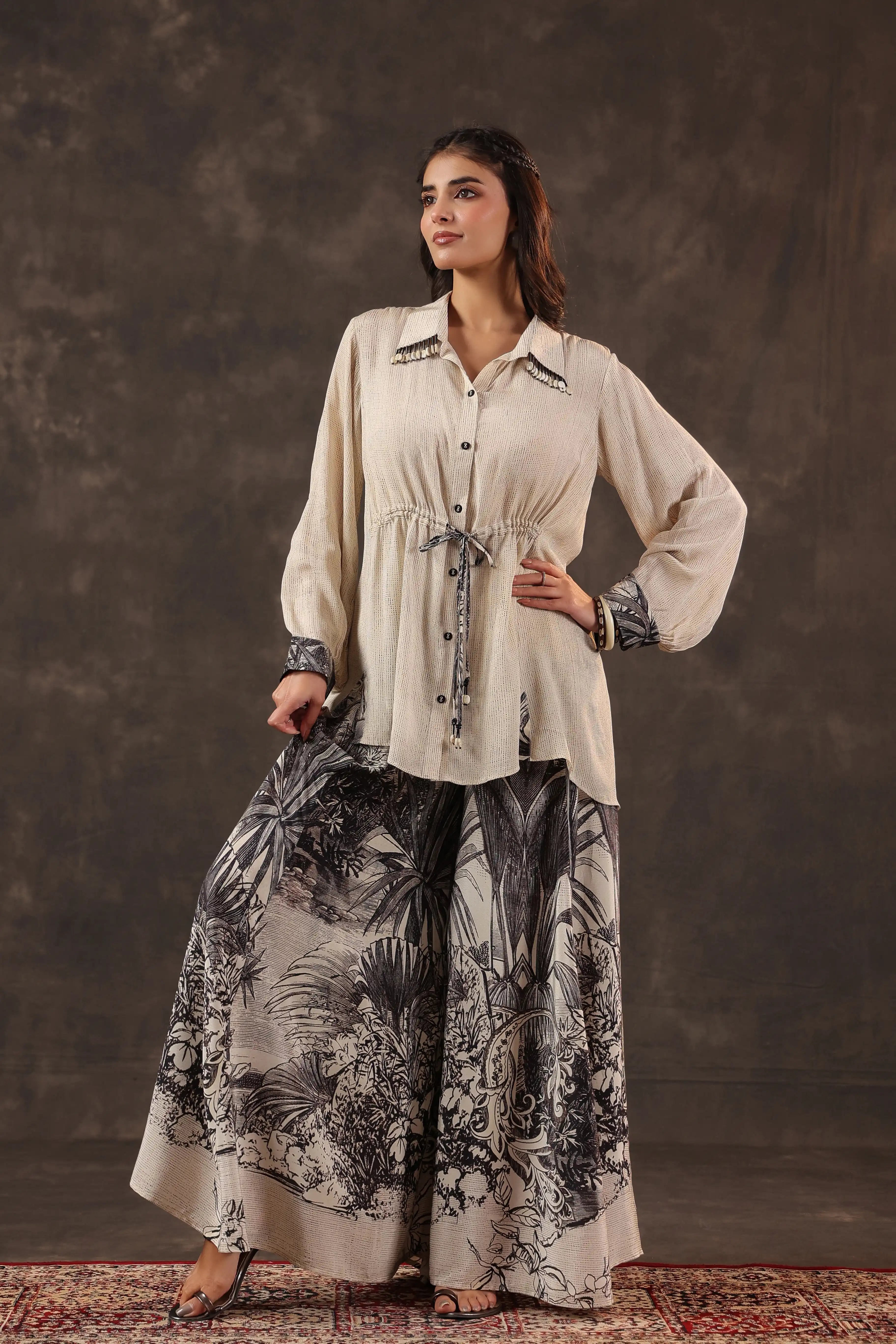 Printed Co-ord Set - Beige