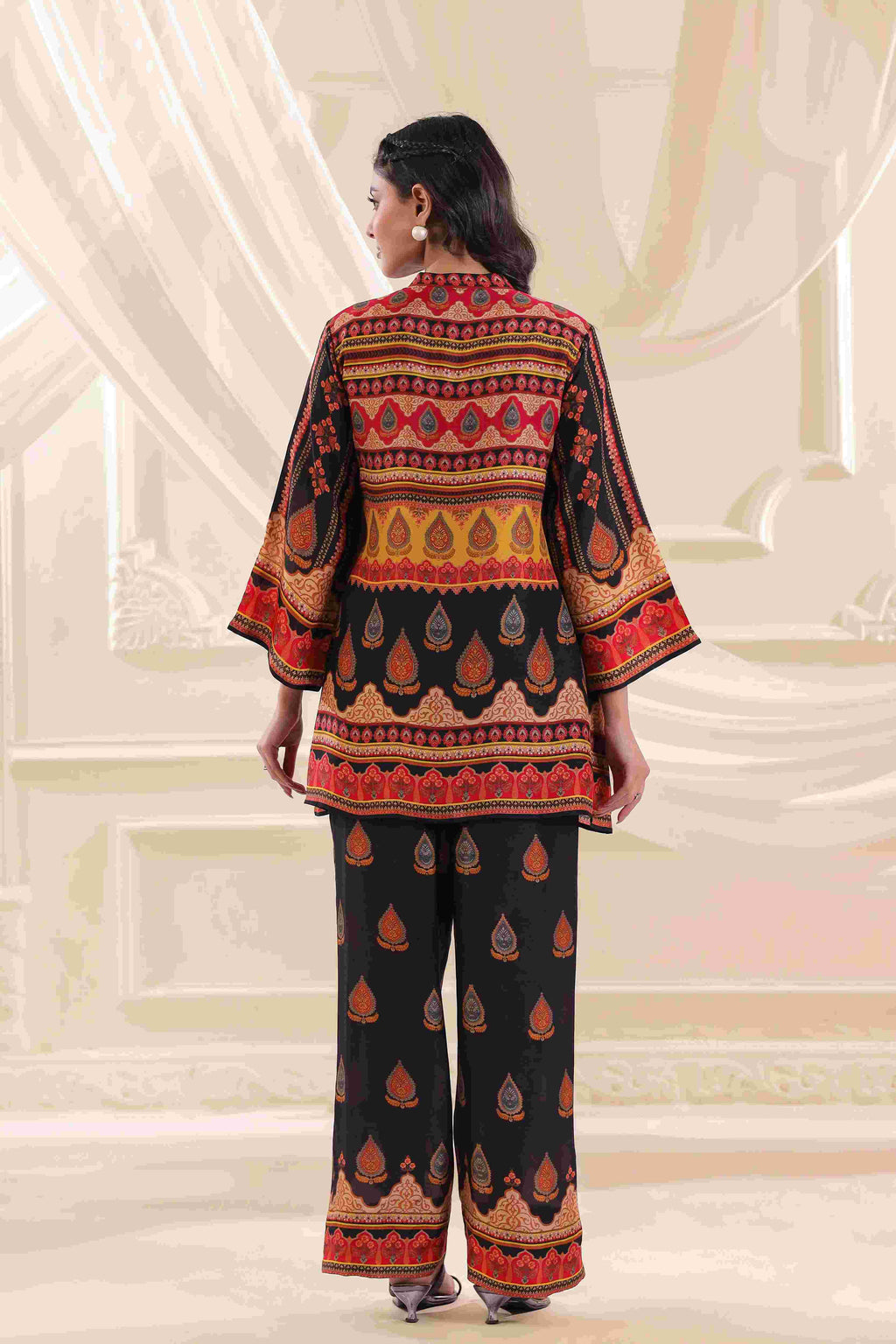 Printed Co-Ord - Multi - - Multi Material: – Dola Silk Top Length :- 32 Inches