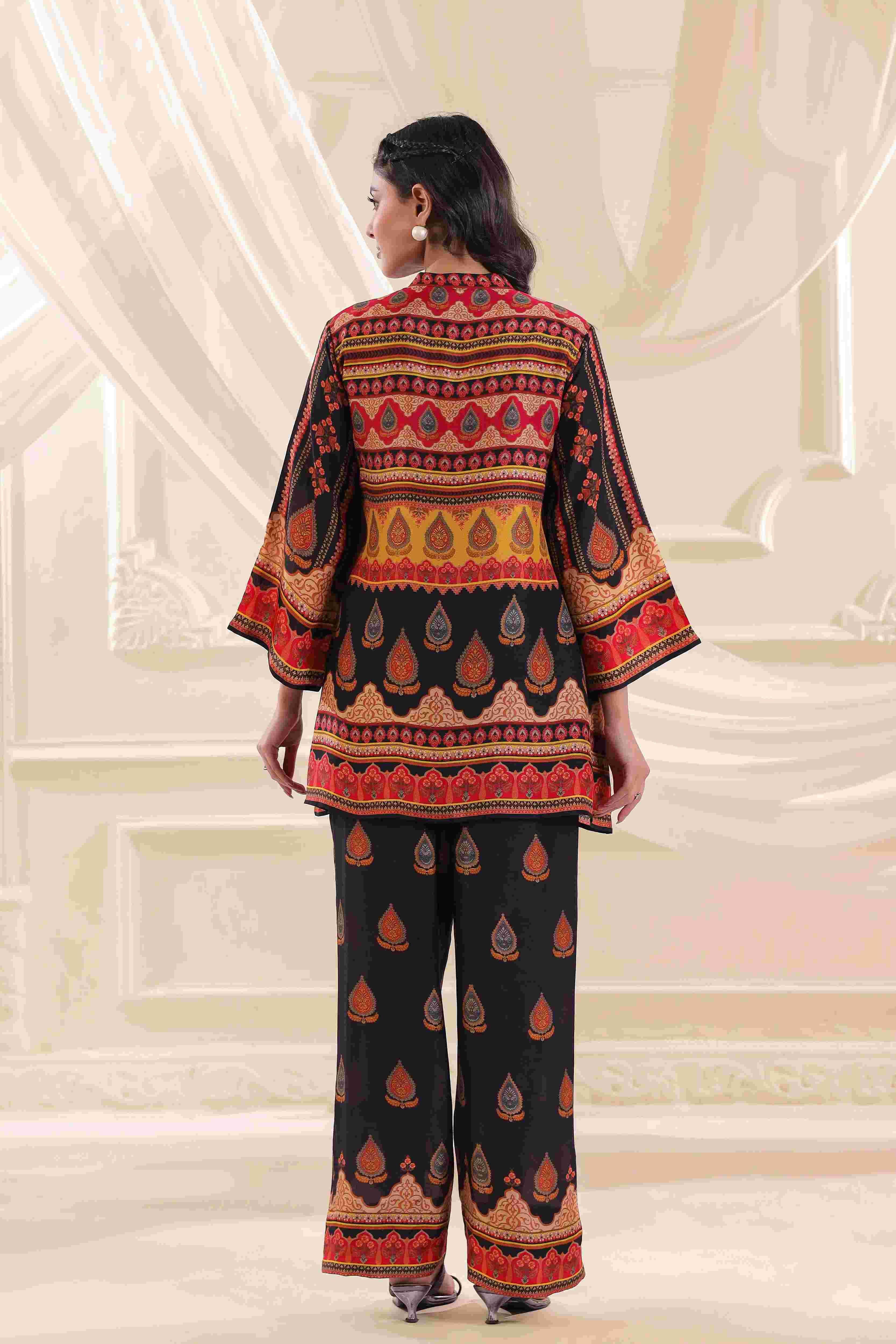 Printed Co-Ord - Multi - - Multi Material: – Dola Silk Top Length :- 32 Inches