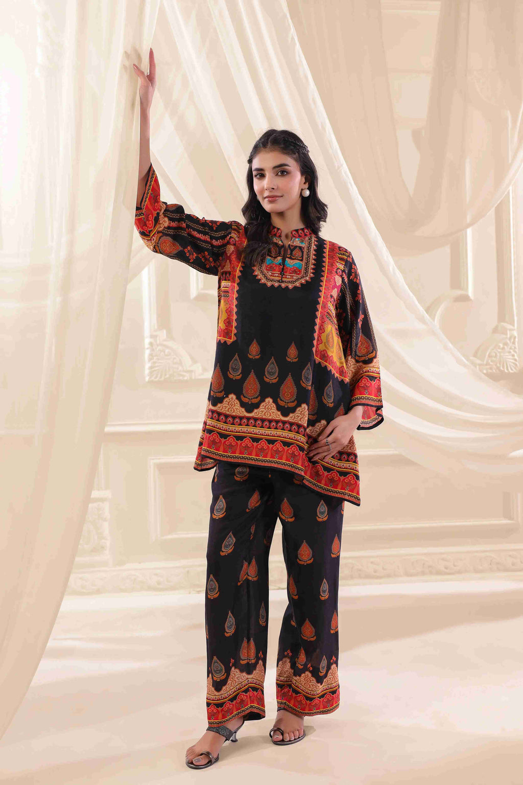 Printed Co-Ord - Multi - - Multi Material: – Dola Silk Top Length :- 32 Inches